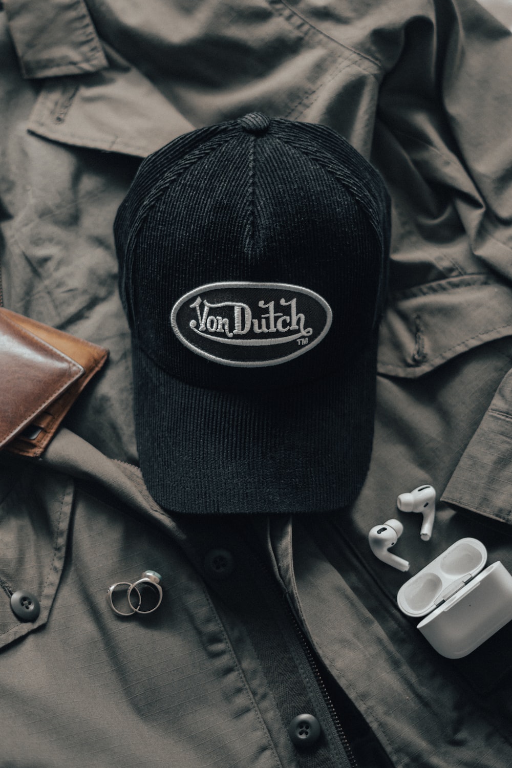 Black and white fitted cap photo