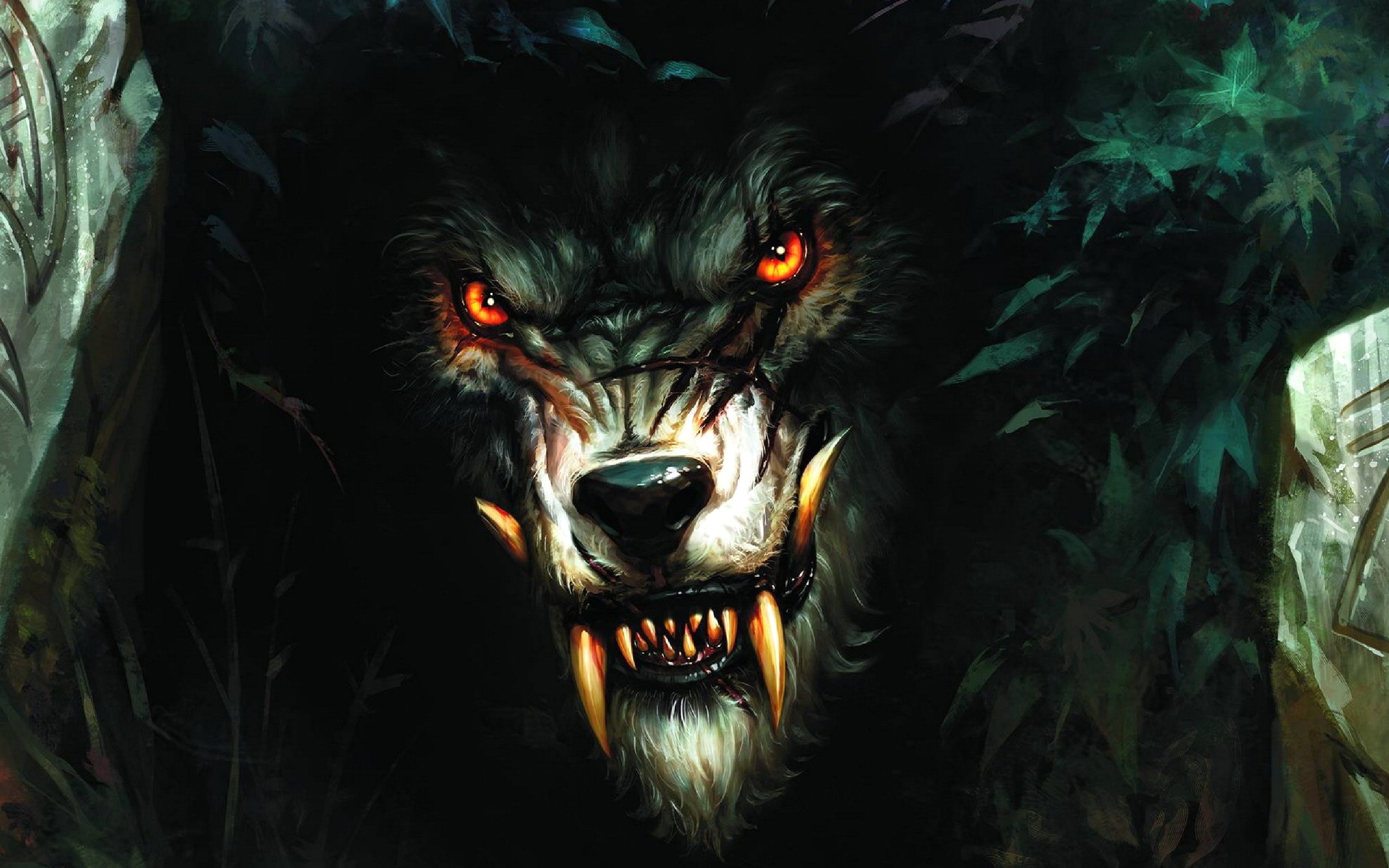 Monsters fantasy art red eyes wolves