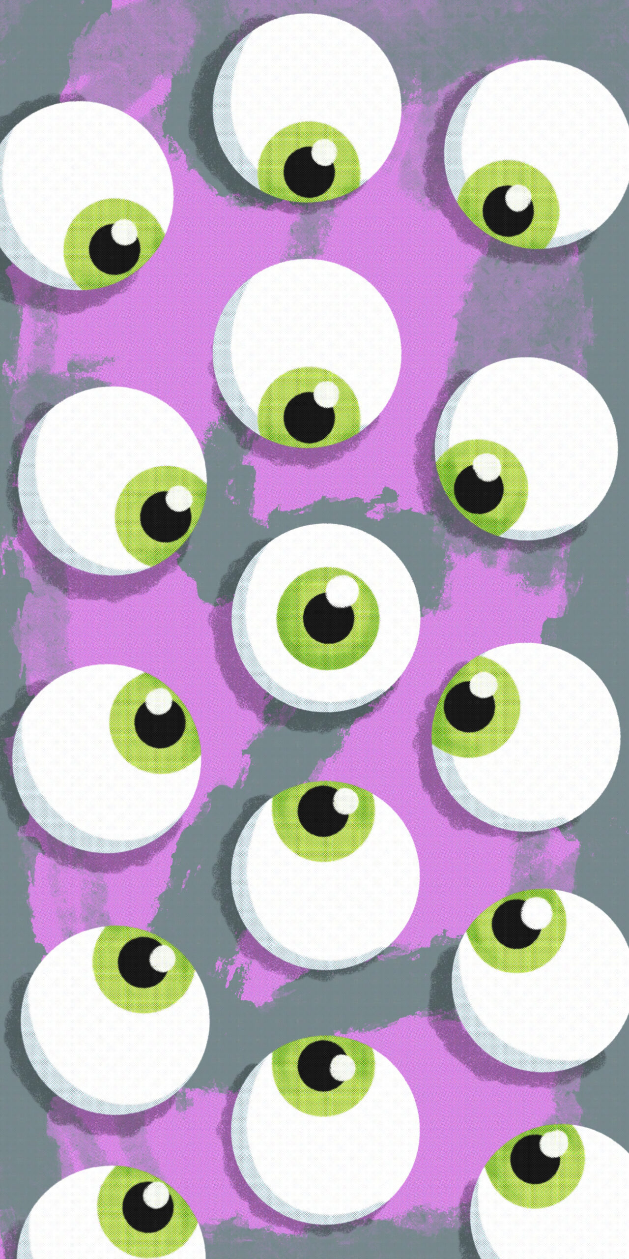 Green Eyeballs Halftone Pink Wallpaper