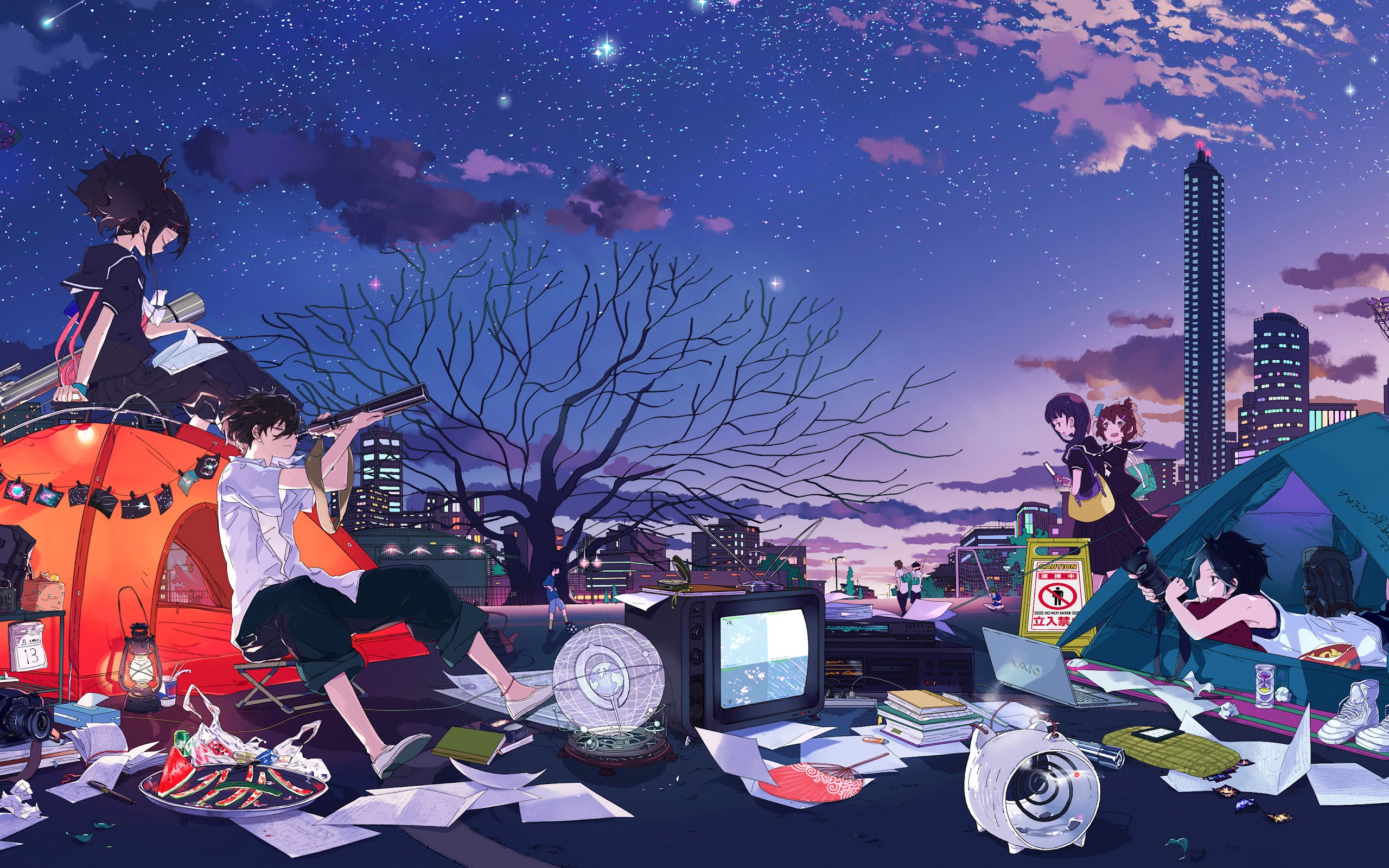 Anime Students Camping Night Sky Stars