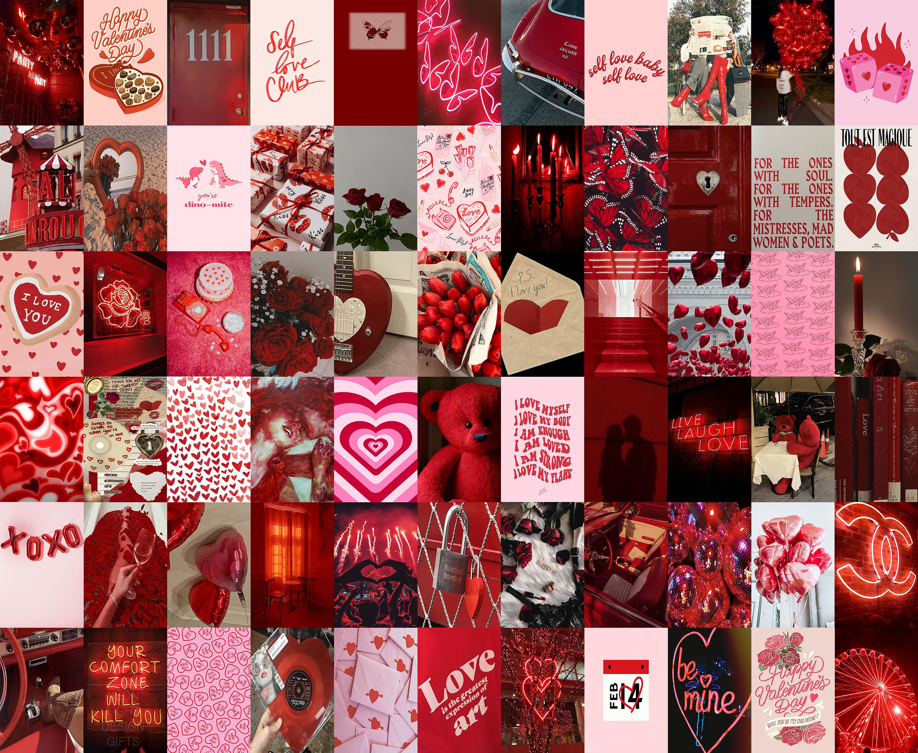 Lovecore Wall Collage Kit, Valentine's Day Collage Kit, Red Wall Collage, Red Aesthetic, Red Collage Kit (DIGITAL DOWNLOAD) 100 PCS