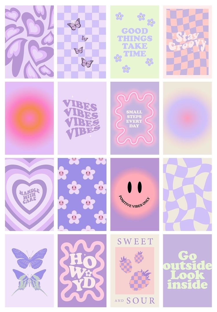 16pc Purple Preppy Wall Collage