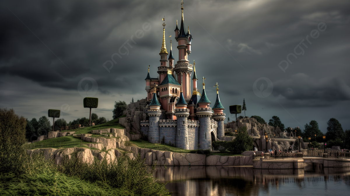 Disneyland Castle Under A Cloudy Sky