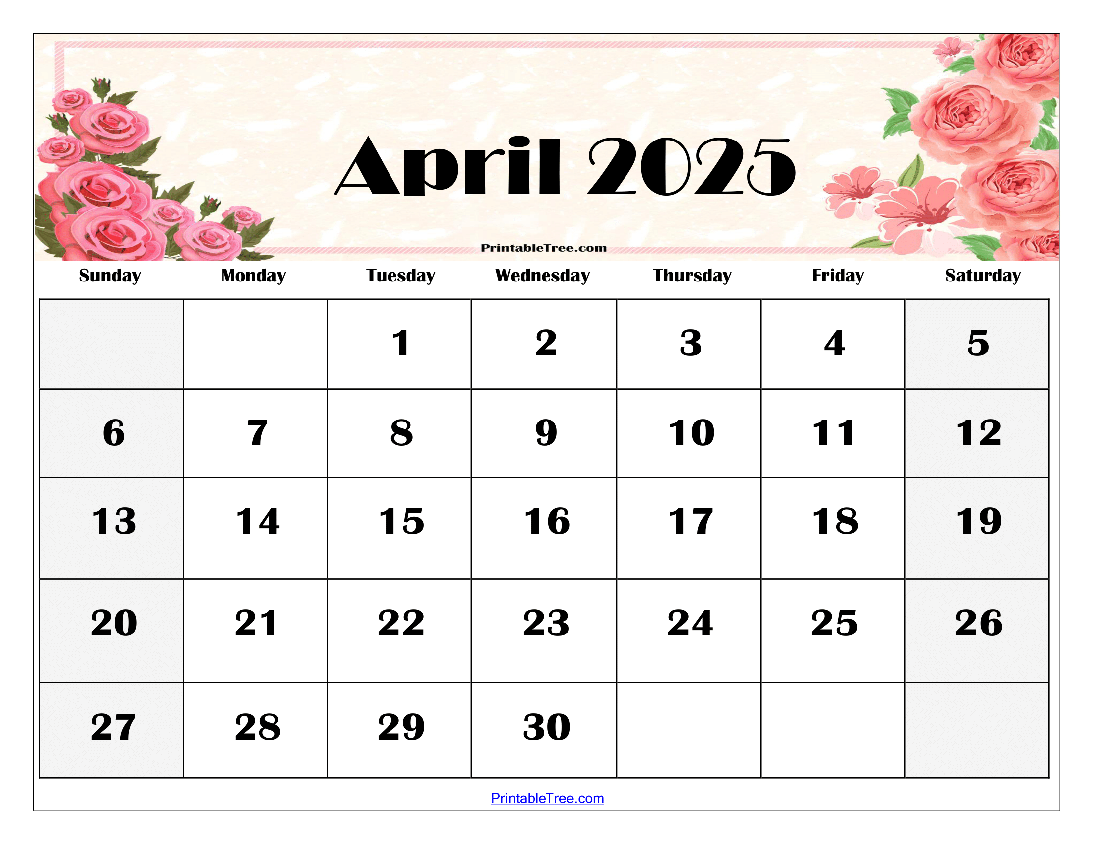 April 2025 Calendar Printable PDF