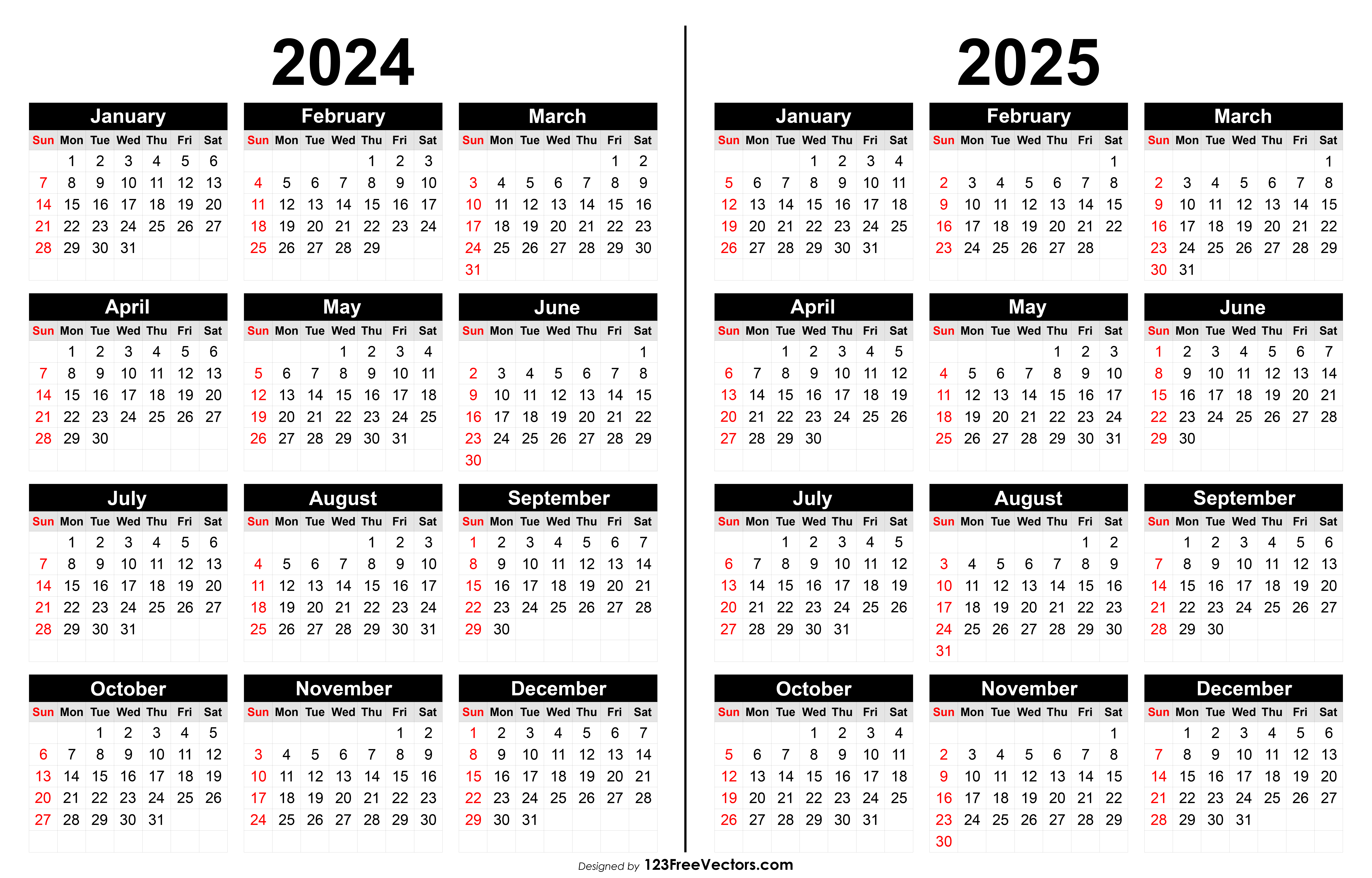 Free 2024 and 2025 Calendar Printable
