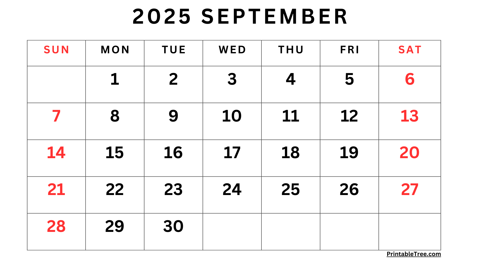 September 2025 Calendar Printable PDF