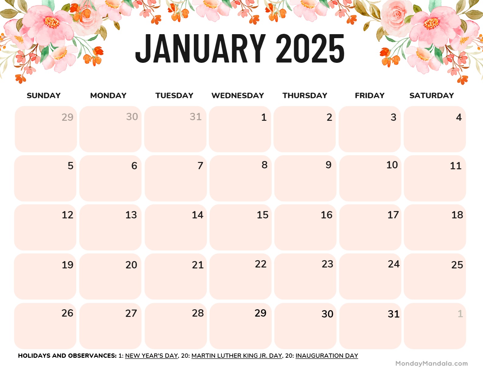 January 2025 Calendar 52 Free PDF