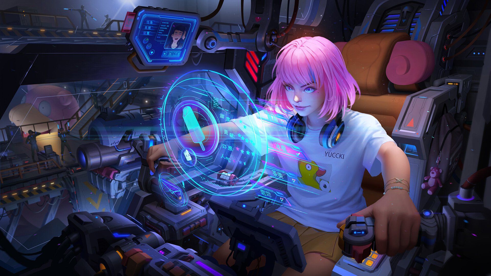 Sci Fi Women Woman Girl Pink Hair Short