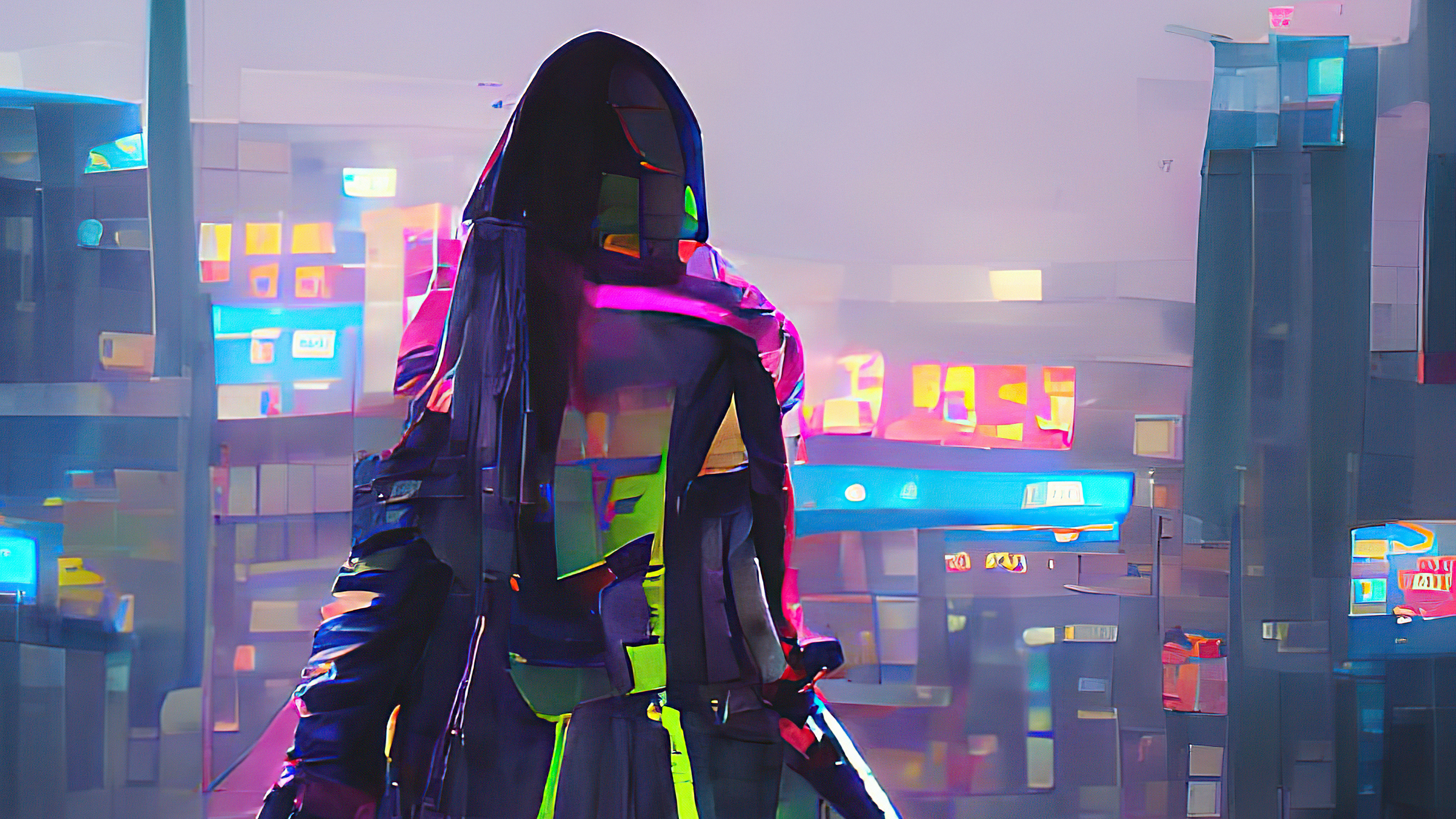Cyberpunk Neon Girl Digital Art