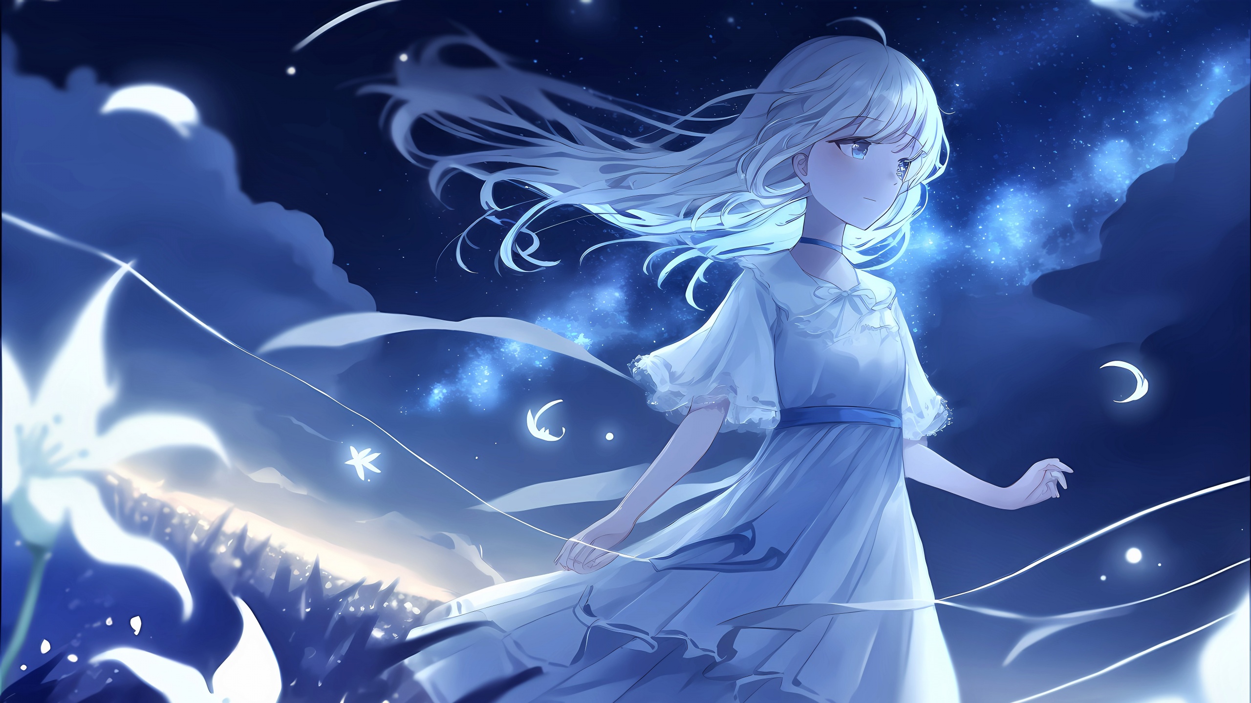 Anime girl Wallpaper 4K, Night, Surreal