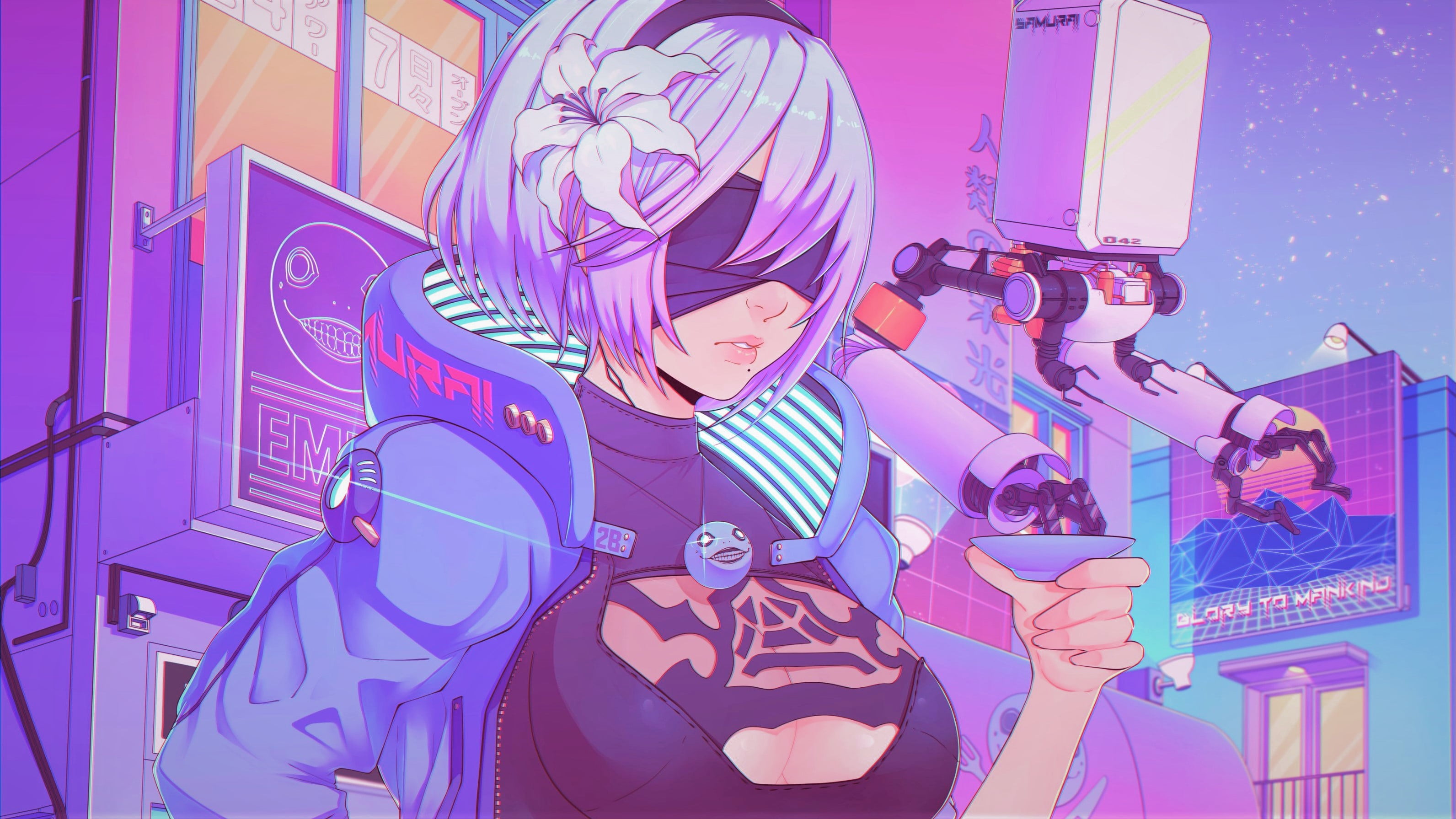cyberpunk, blonde, anime girls, 2B