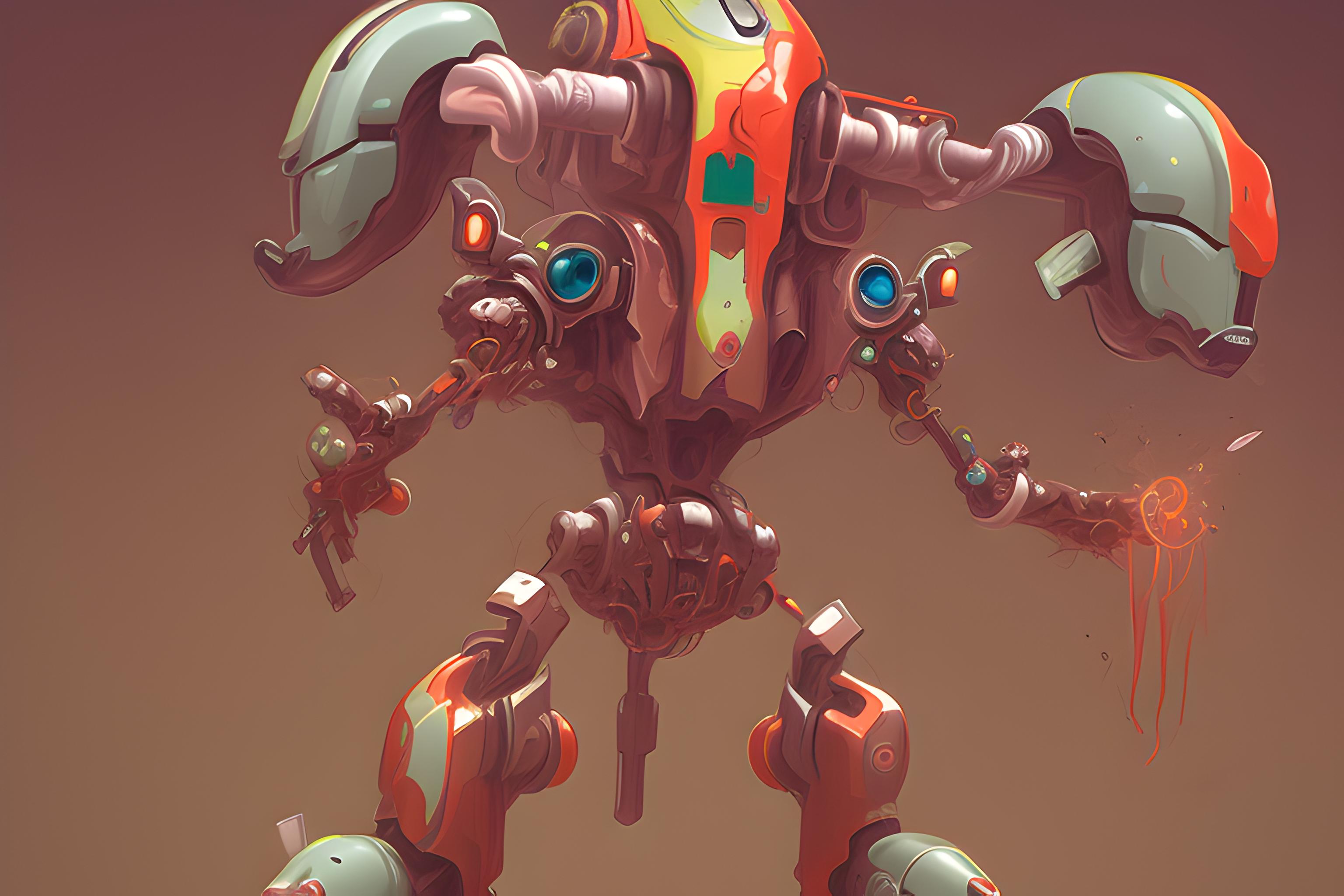 Digital art cartoon funny mech pain toy