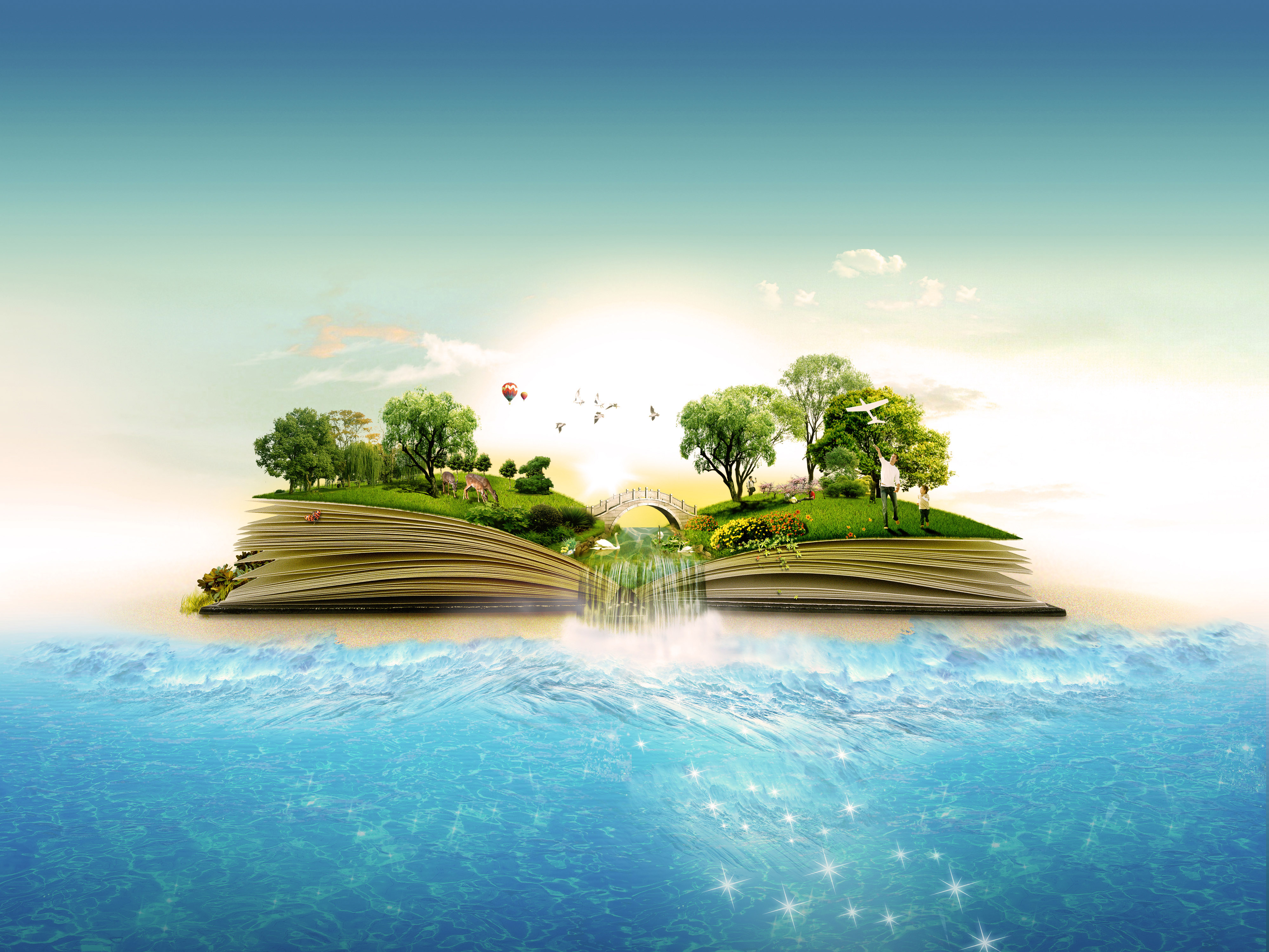 Book Nature Water Creative Trees 4K