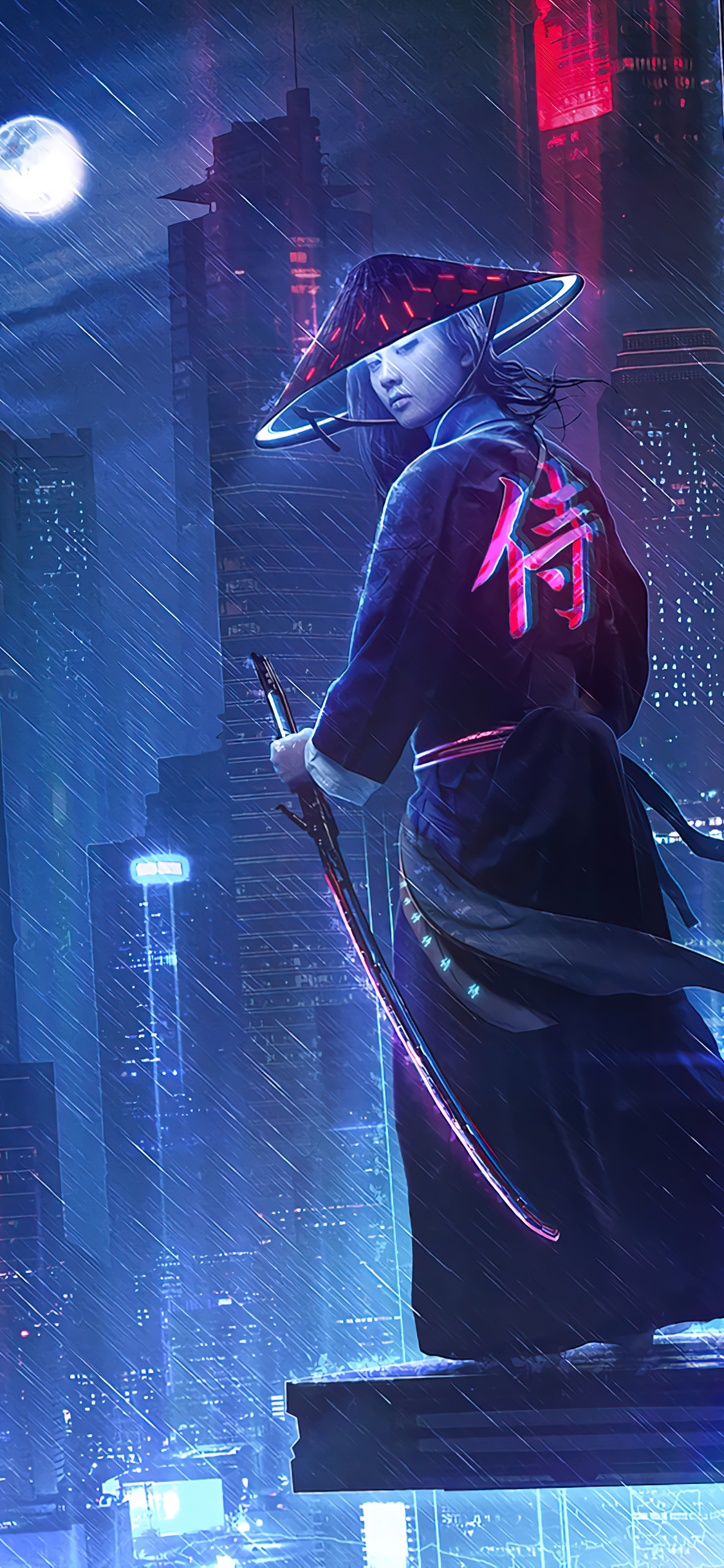 Neon Samurai Girl 4k iPhone