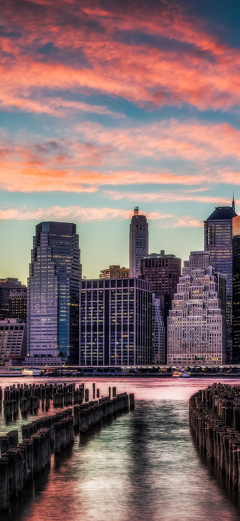 Manhattan, sunset, river, stump