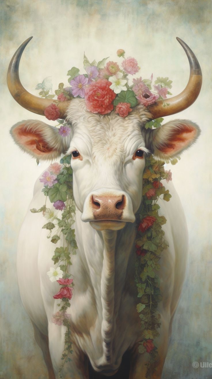 Floral Cow Wallpaper. Cow art
