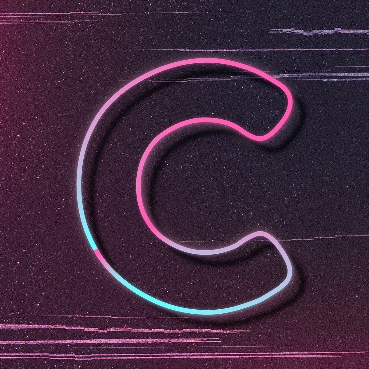 Pink neon glow letter C psd font