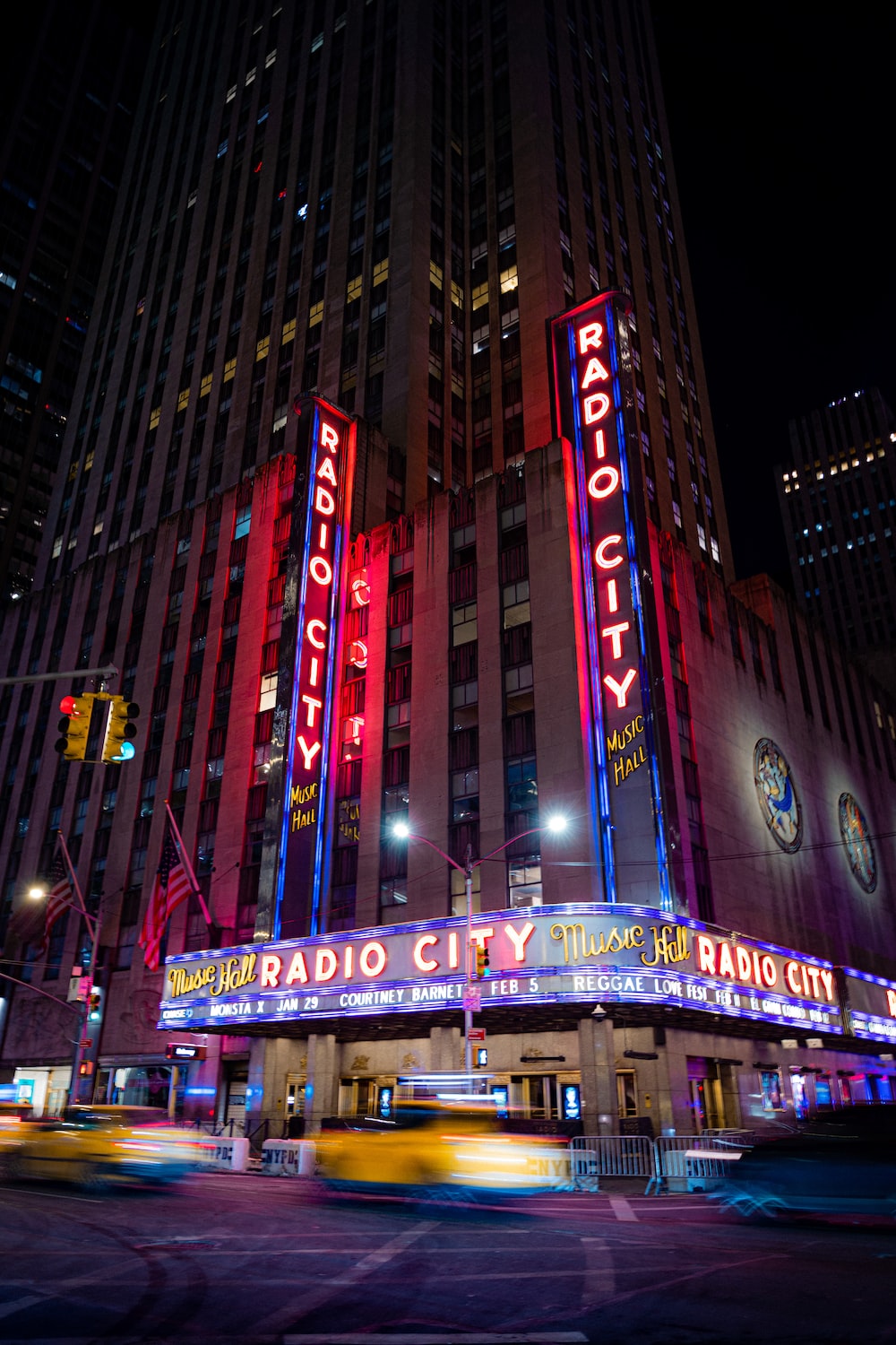 The radio city radio city building lit