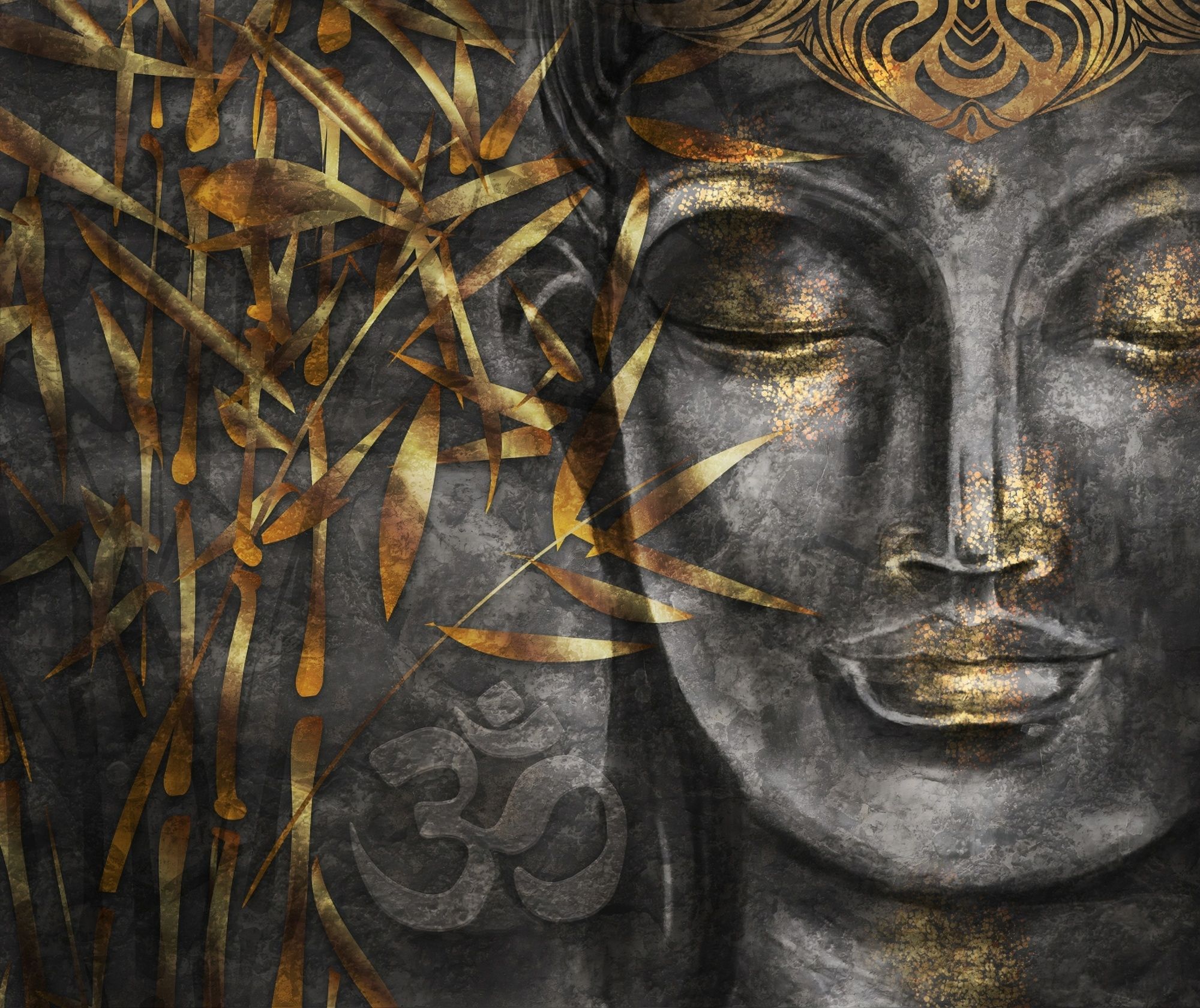 3D Look Concrete Buddha and Gold Style