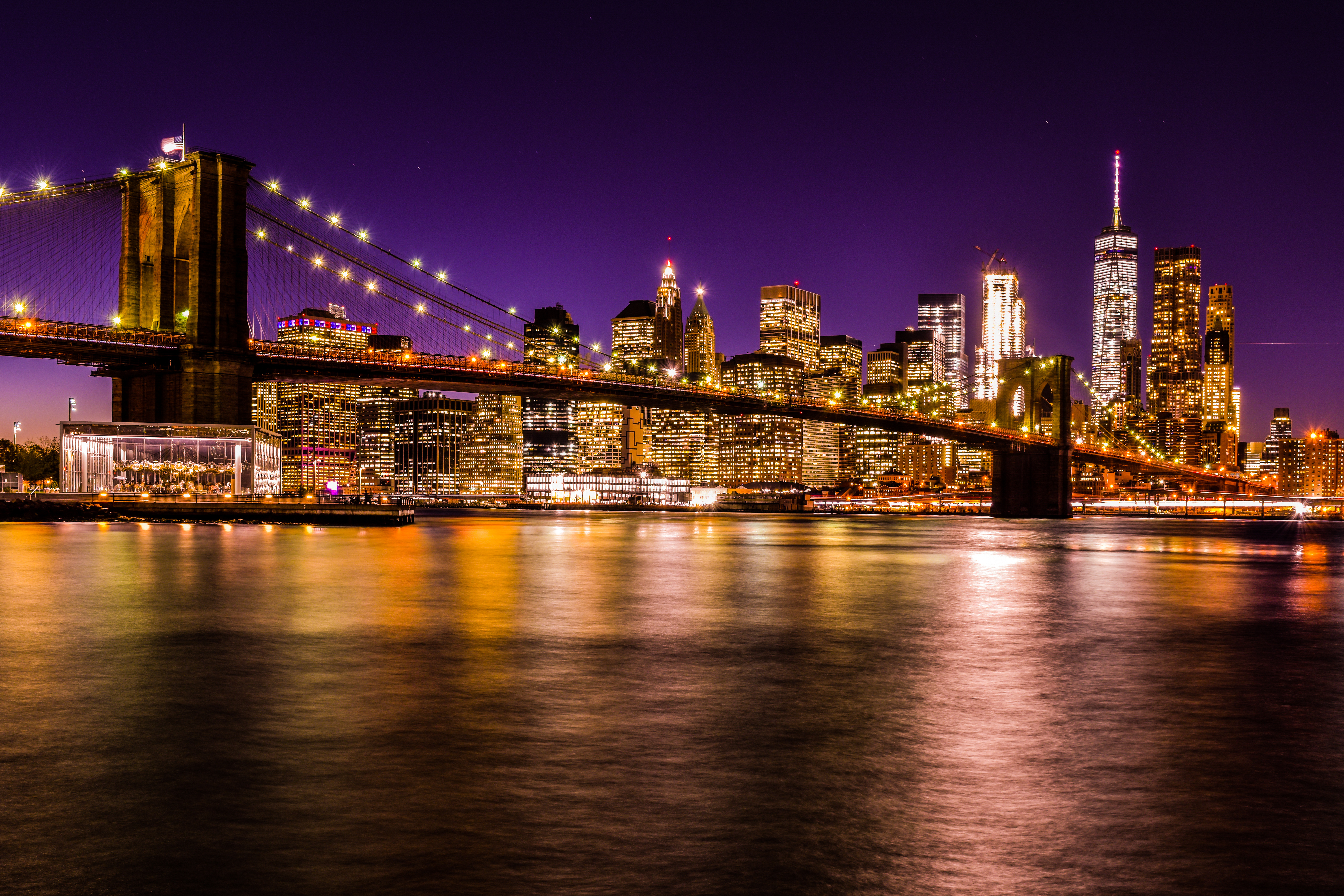 Brooklyn Bridge Wallpaper 4K, Night