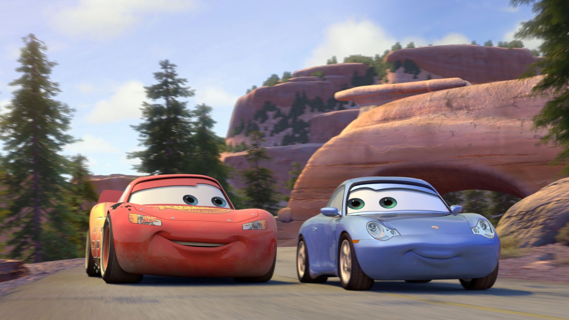 Sally Carrera and Lightning McQueen to