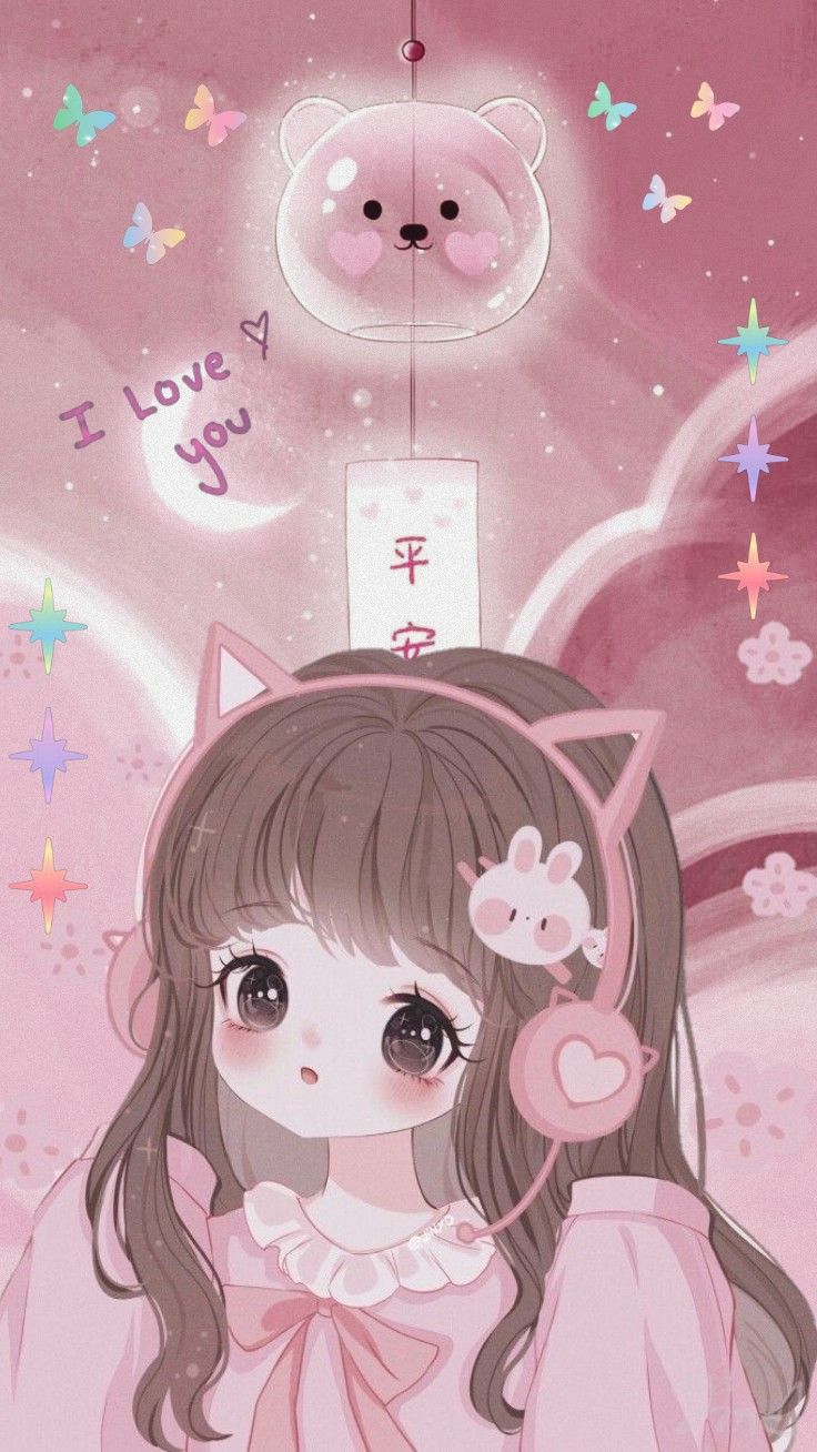 Pink wallpaper anime, Cute anime girl