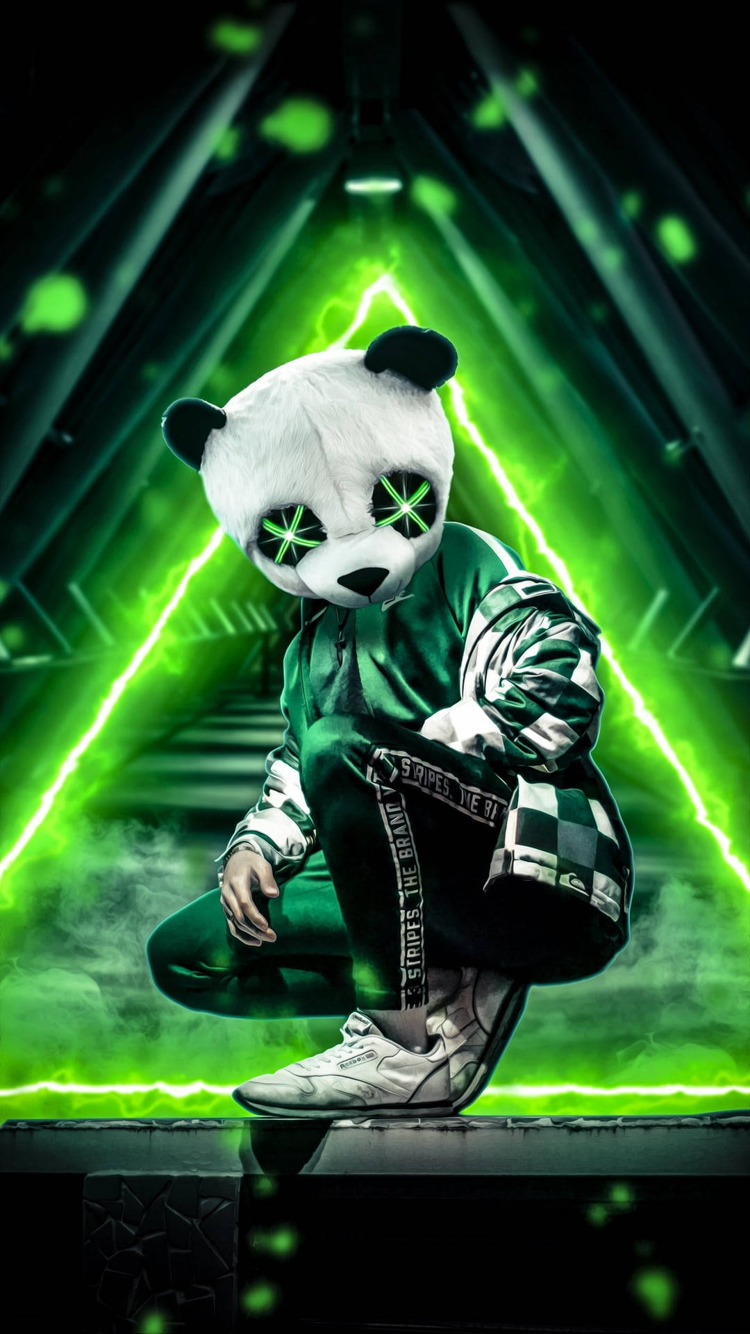 Cool Green Panda Graffiti Art Wallpaper