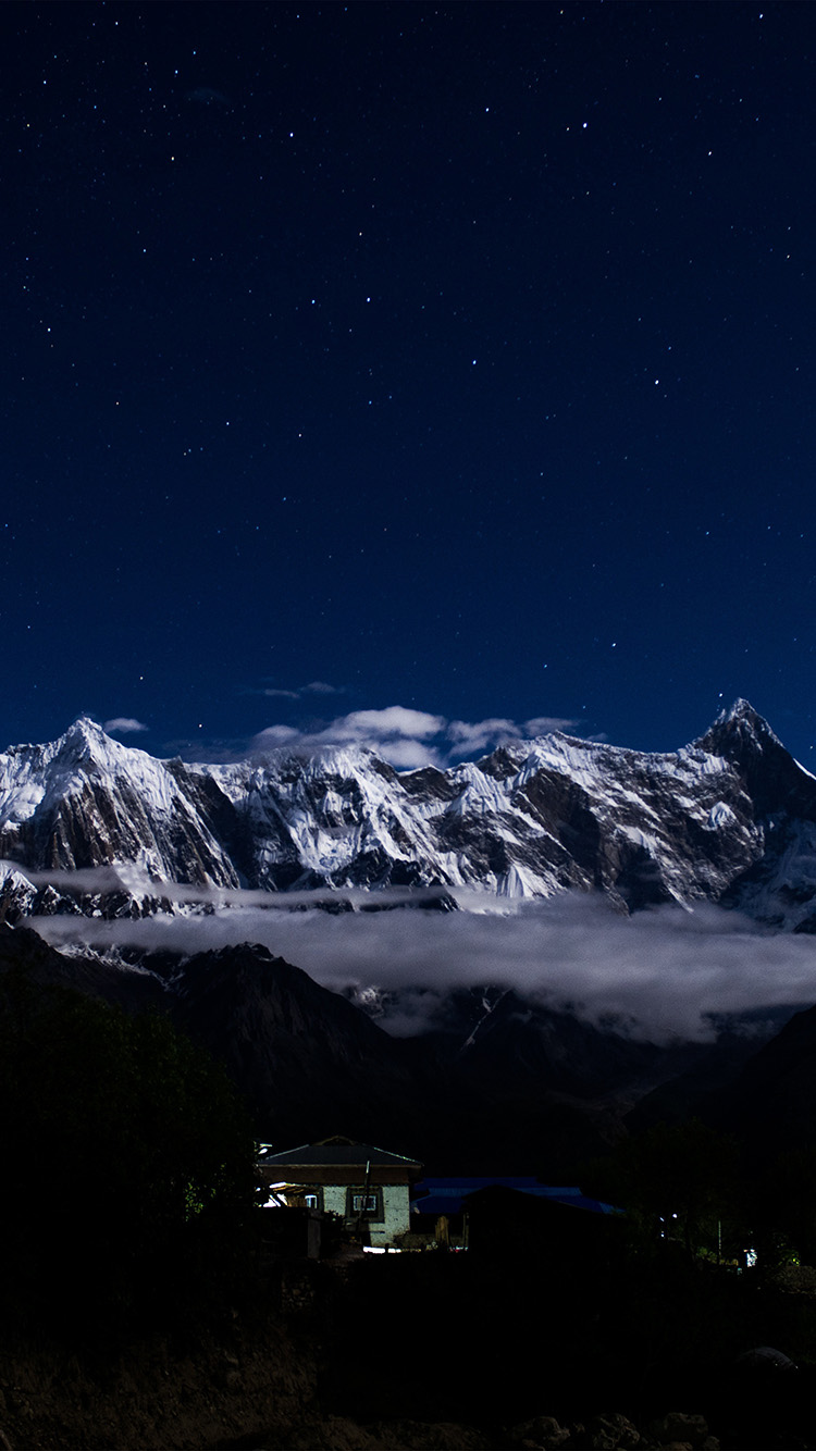 Mountain Snow Dark Winter Sky Star