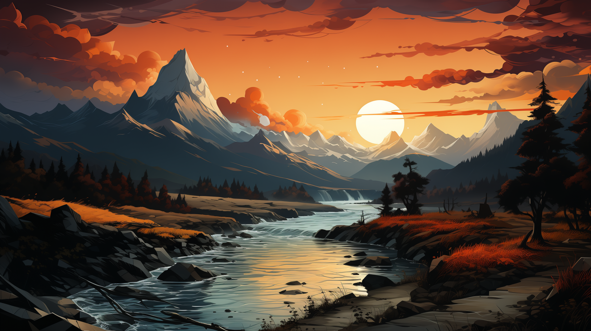Majestic Sunset River Landscape HD