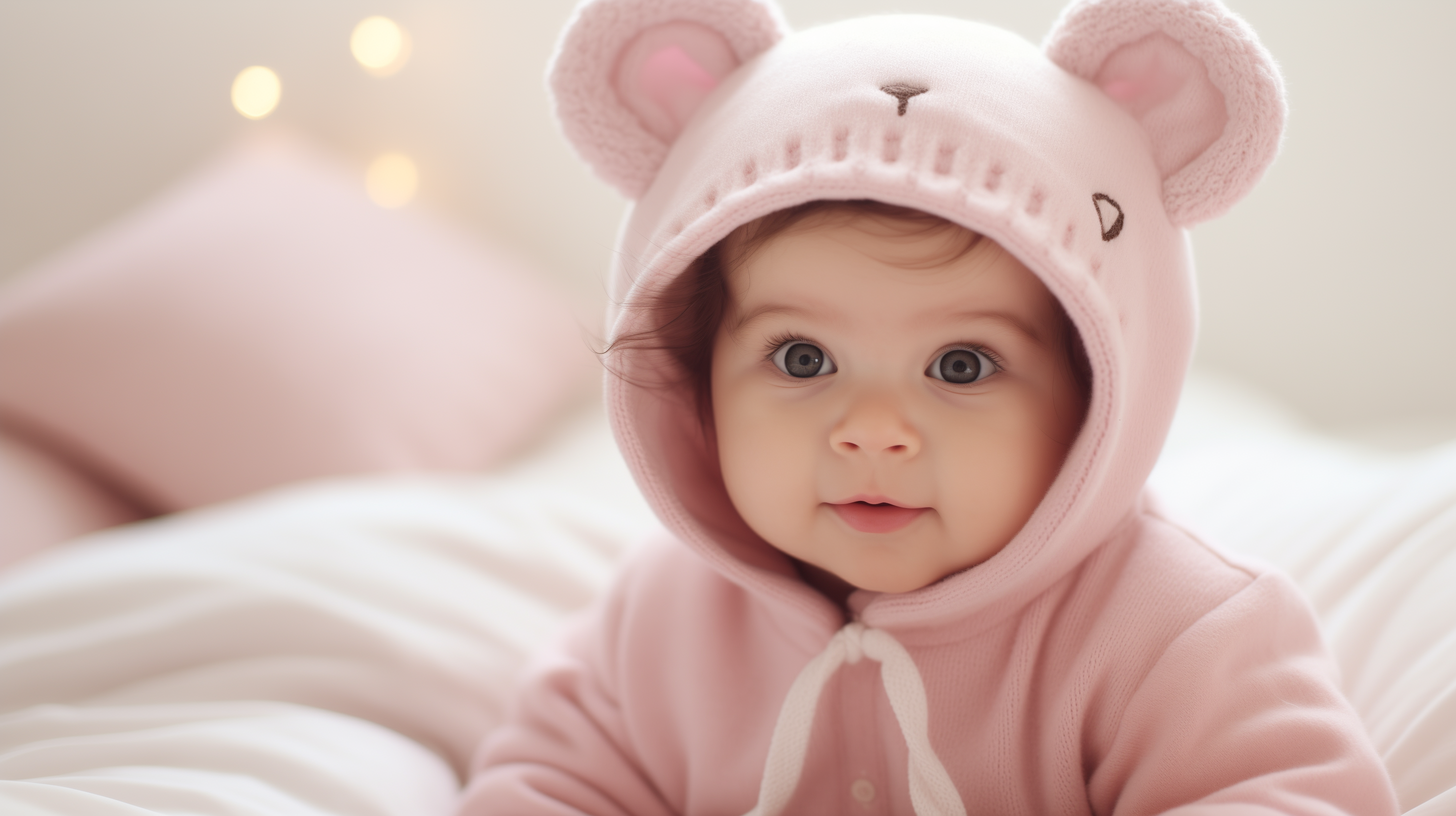 Adorable Baby in Pink Bear Hat HD