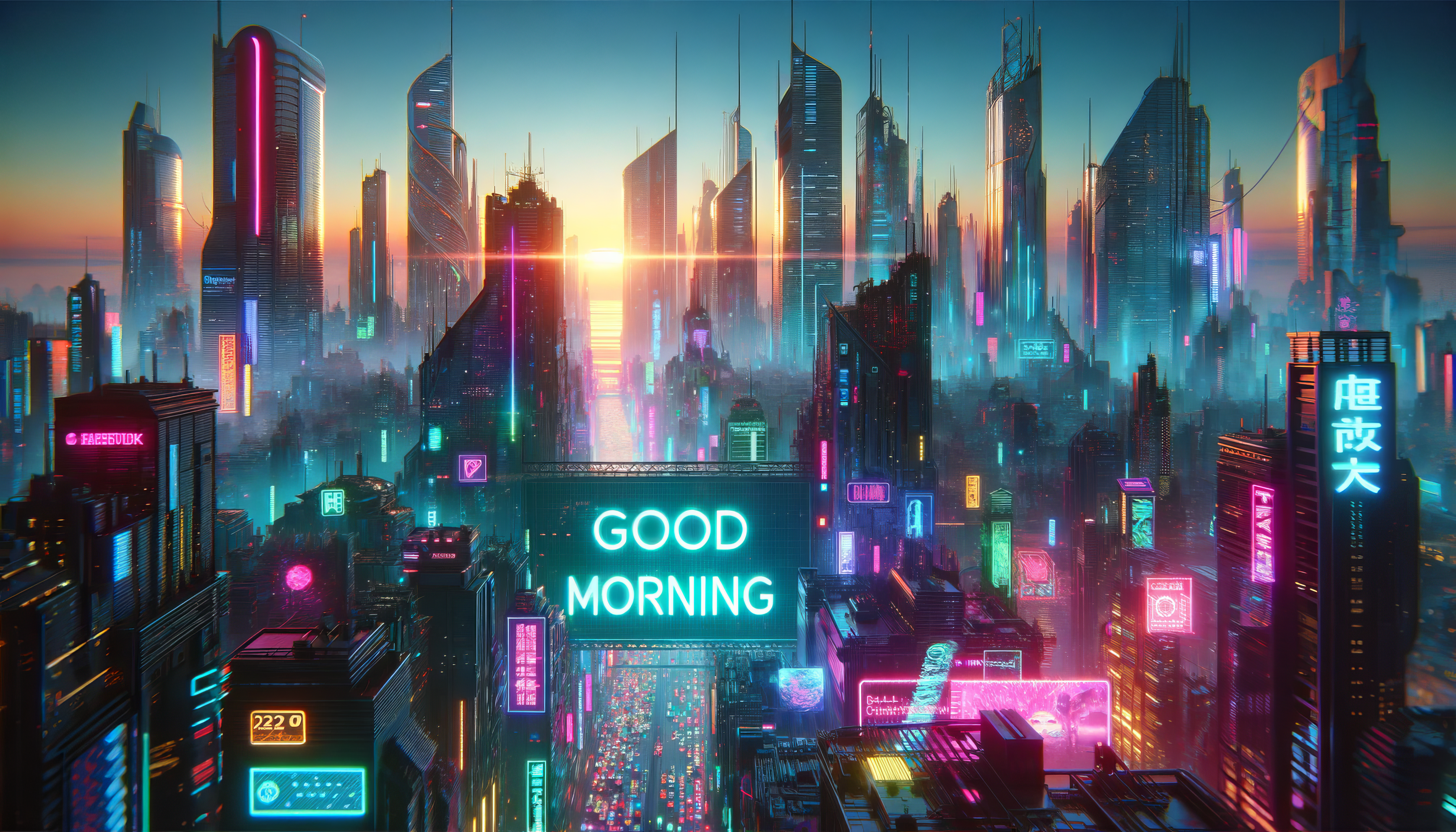 Cyberpunk Sunrise Cityscape HD