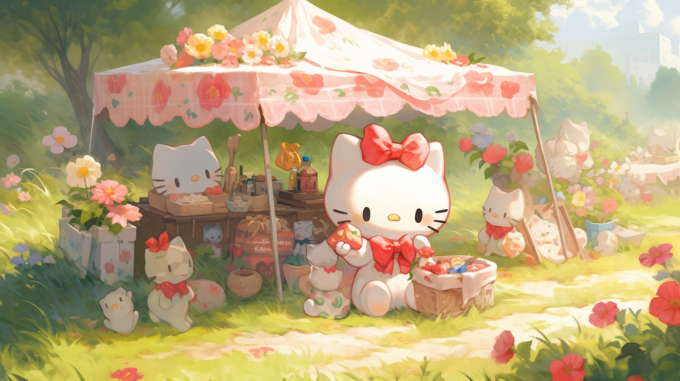 Hello Kitty Garden Picnic HD Wallpaper