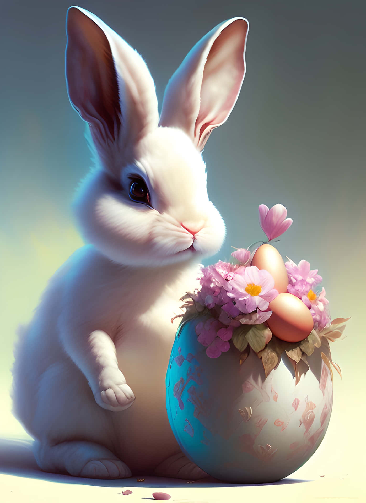 Funny Easter Bunny With Flowers Picture