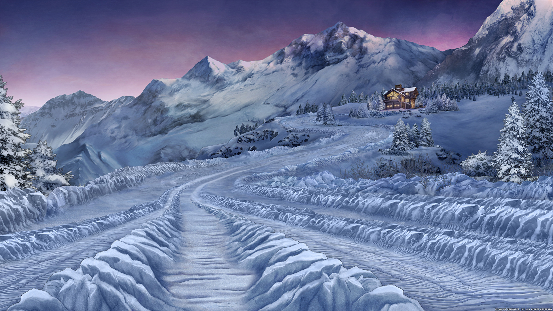 Winter Nature Snow Roads Painting Art