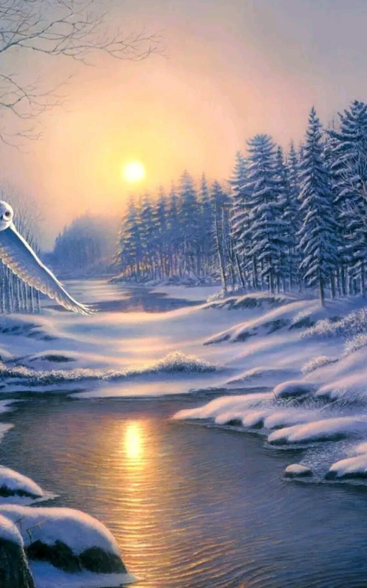 Winter landscape painting, Winter