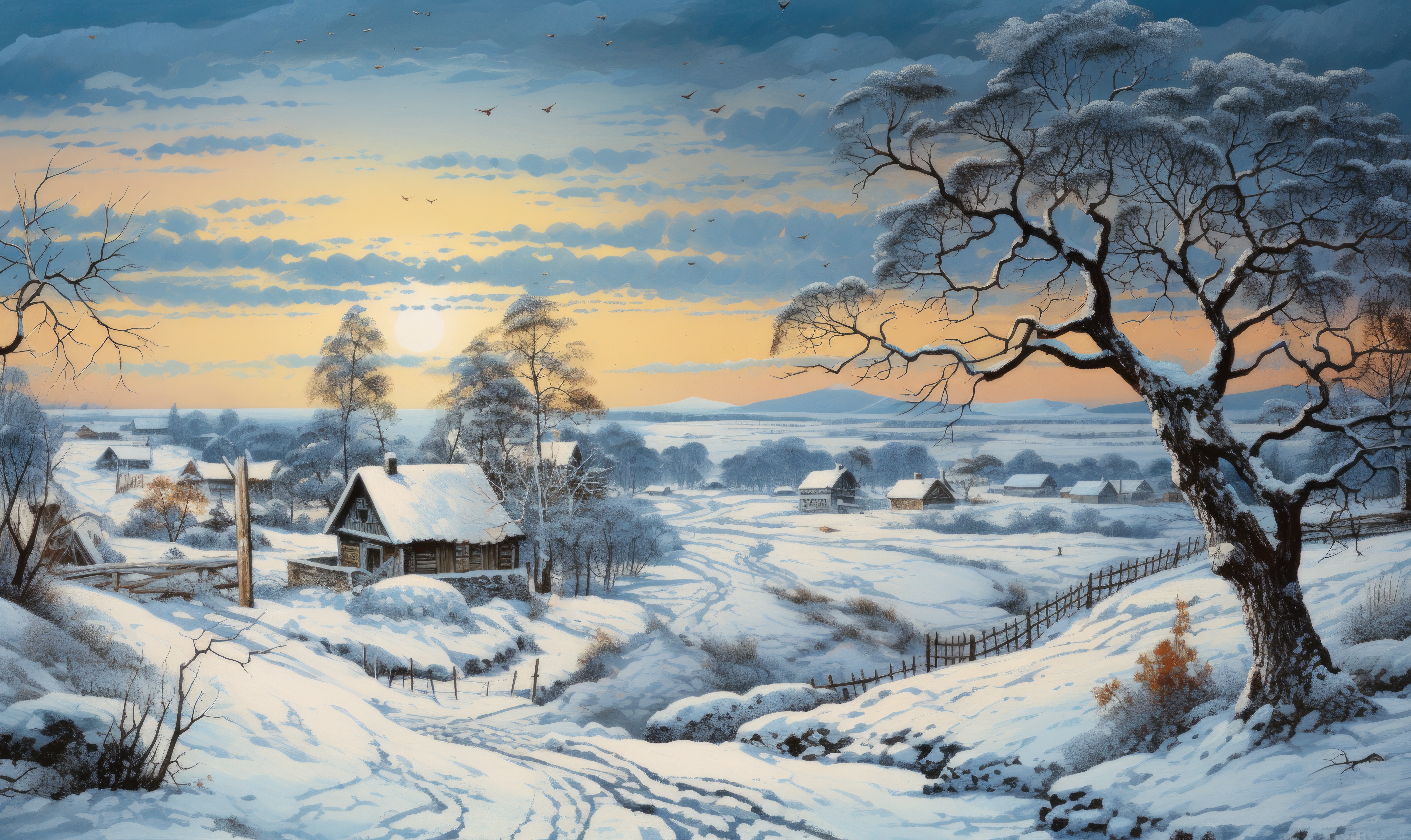 Beautiful Winter Scenery Painting Free