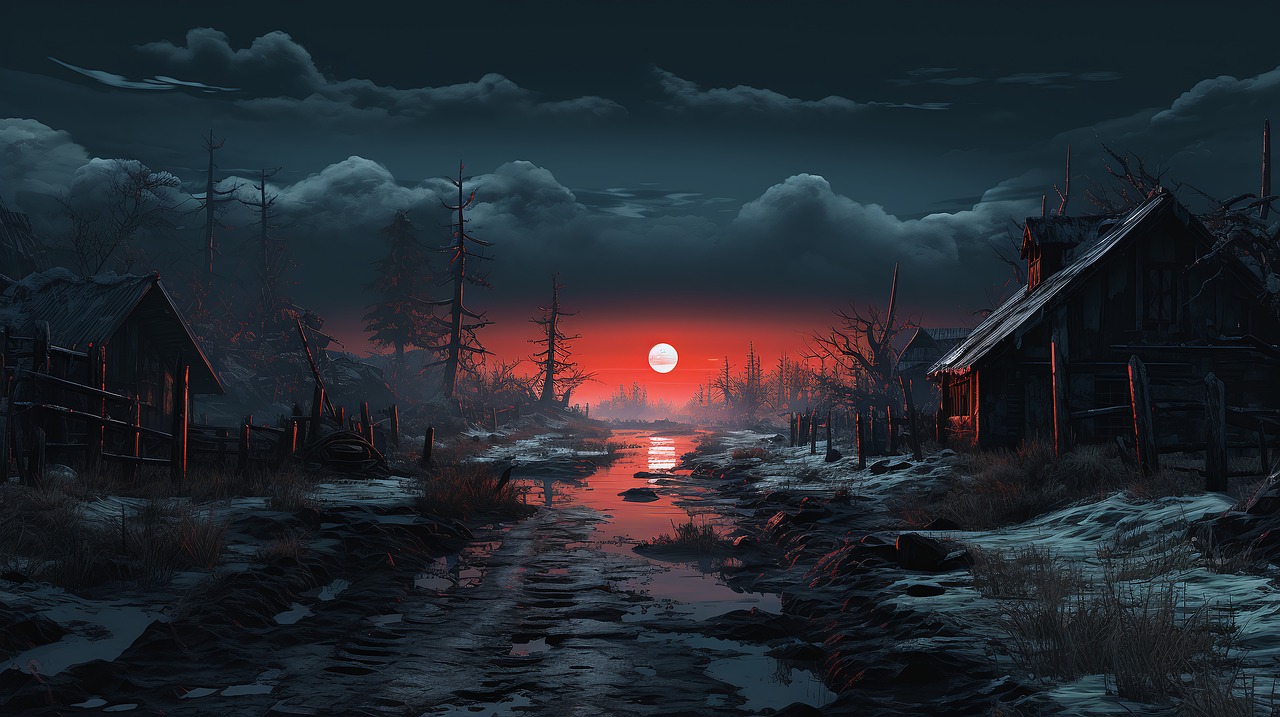 Download Winter Painting Sunset Royalty
