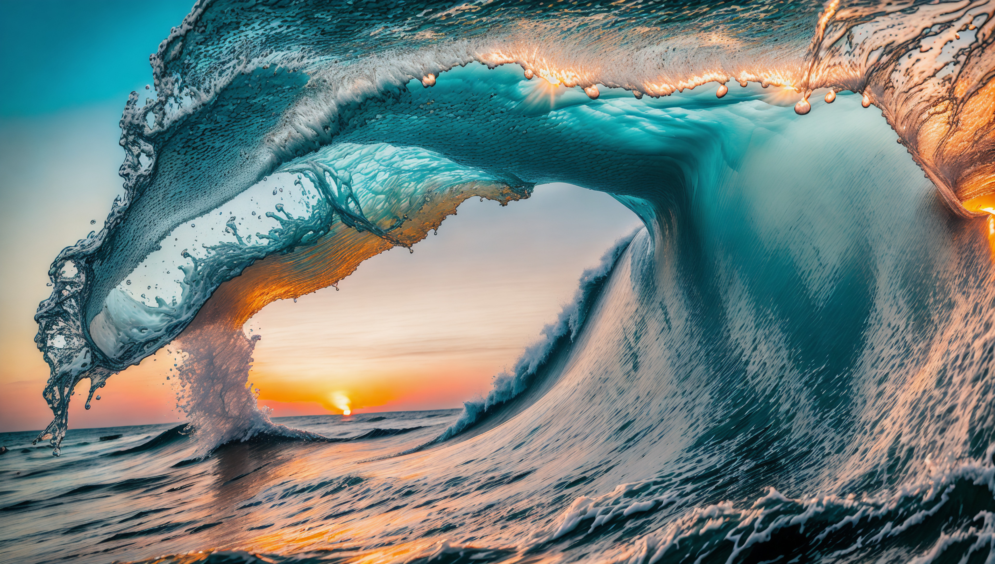 4K Wallpaper: Huge waves at sunset, r