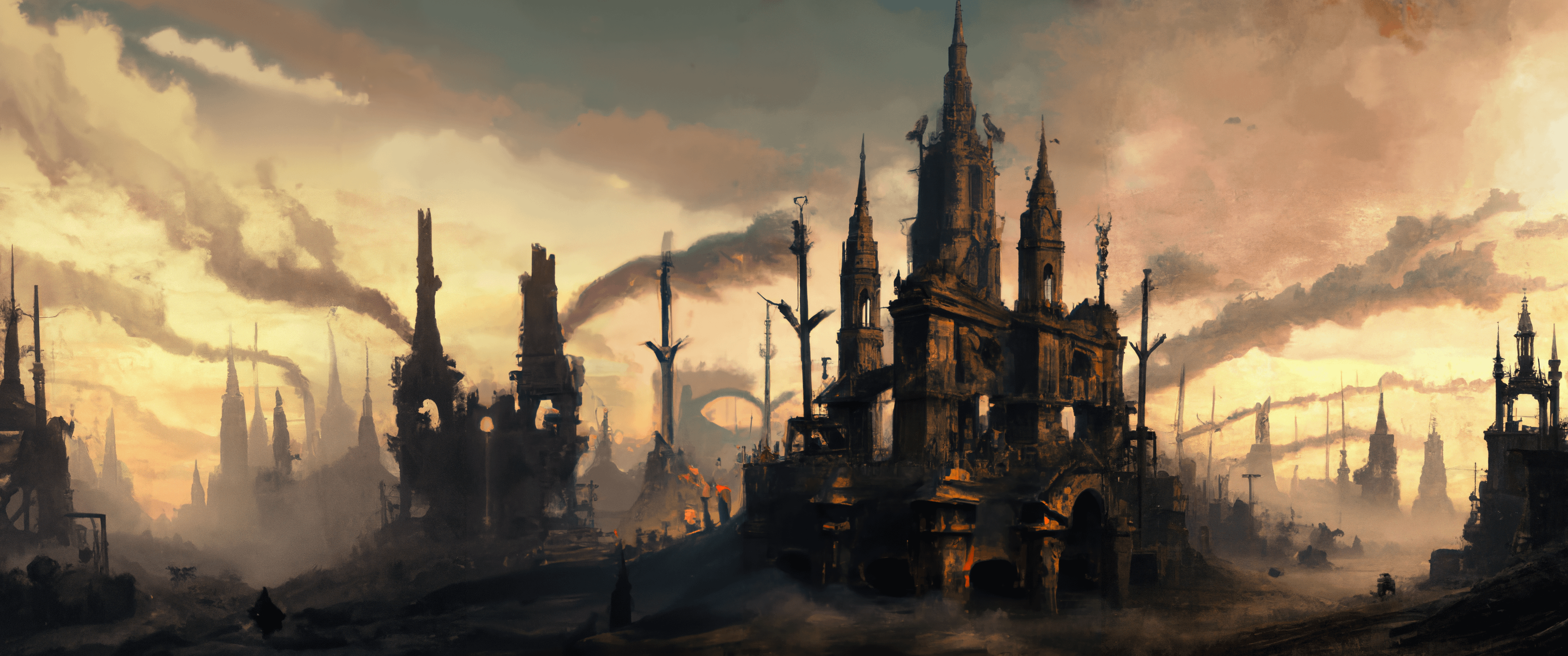A desolate victorian city in ruins at