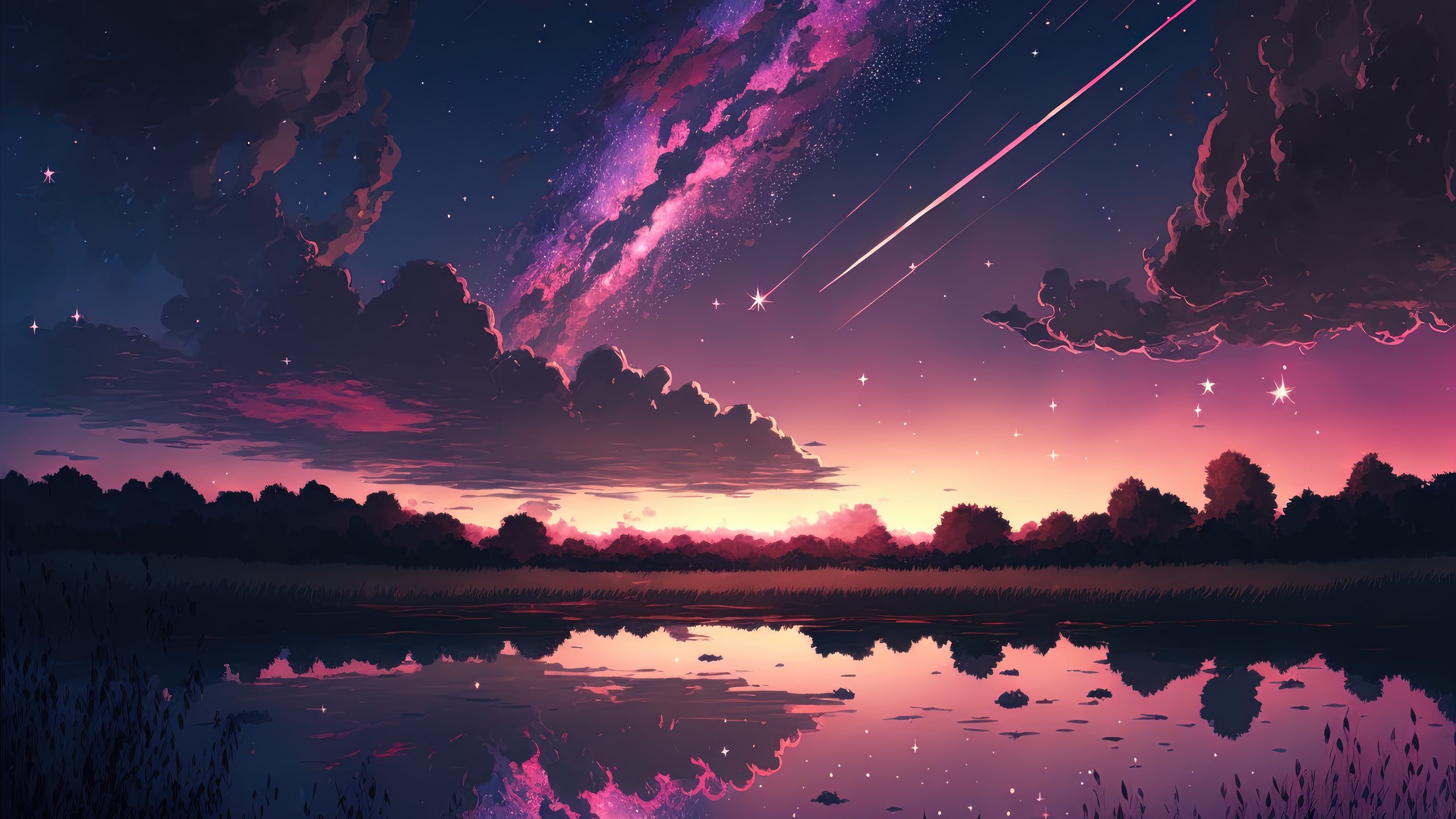 4k Wallpaper Sunset Anime Comet Stars