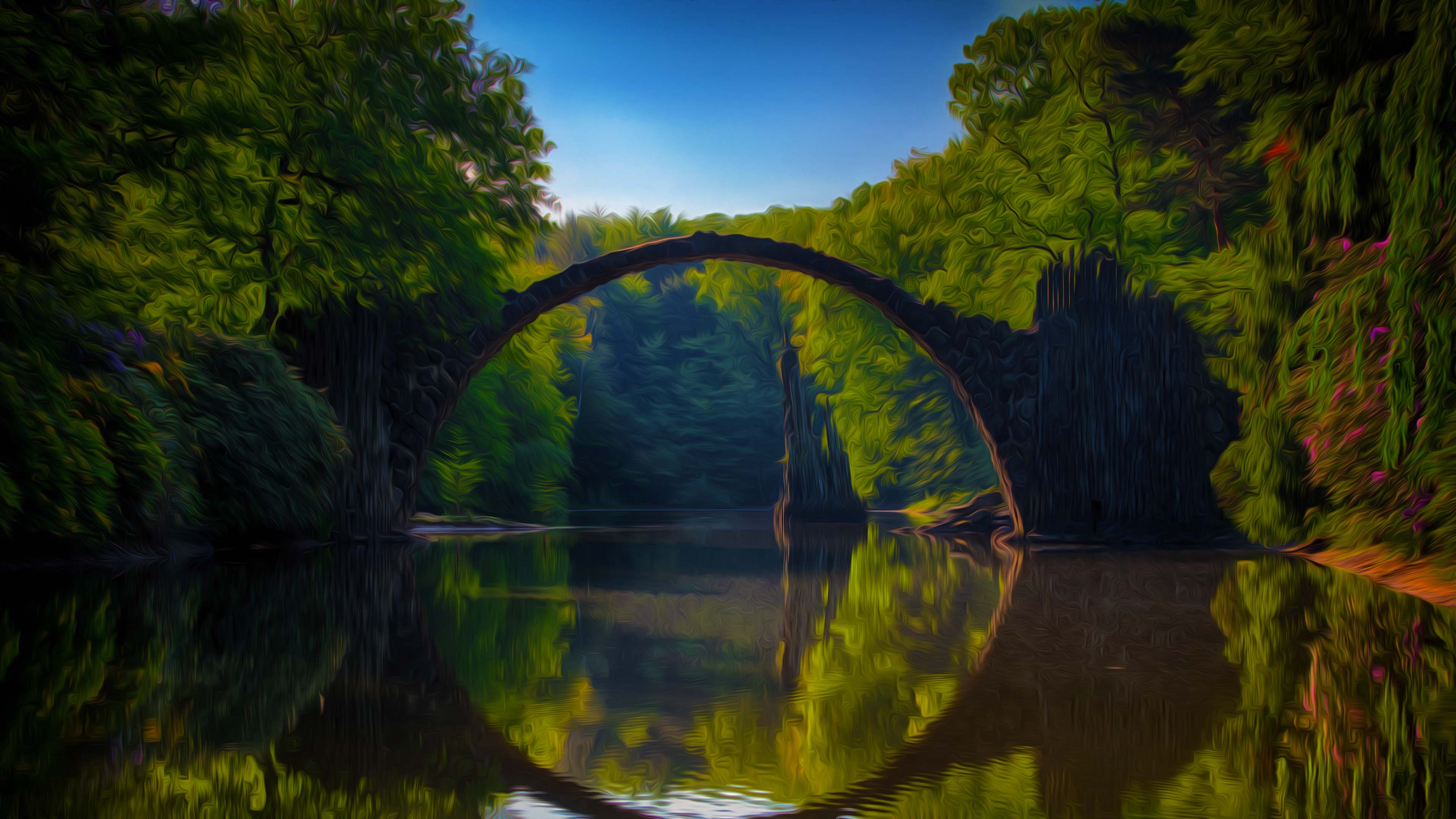 Arc Bridge Landscape Painting 4K