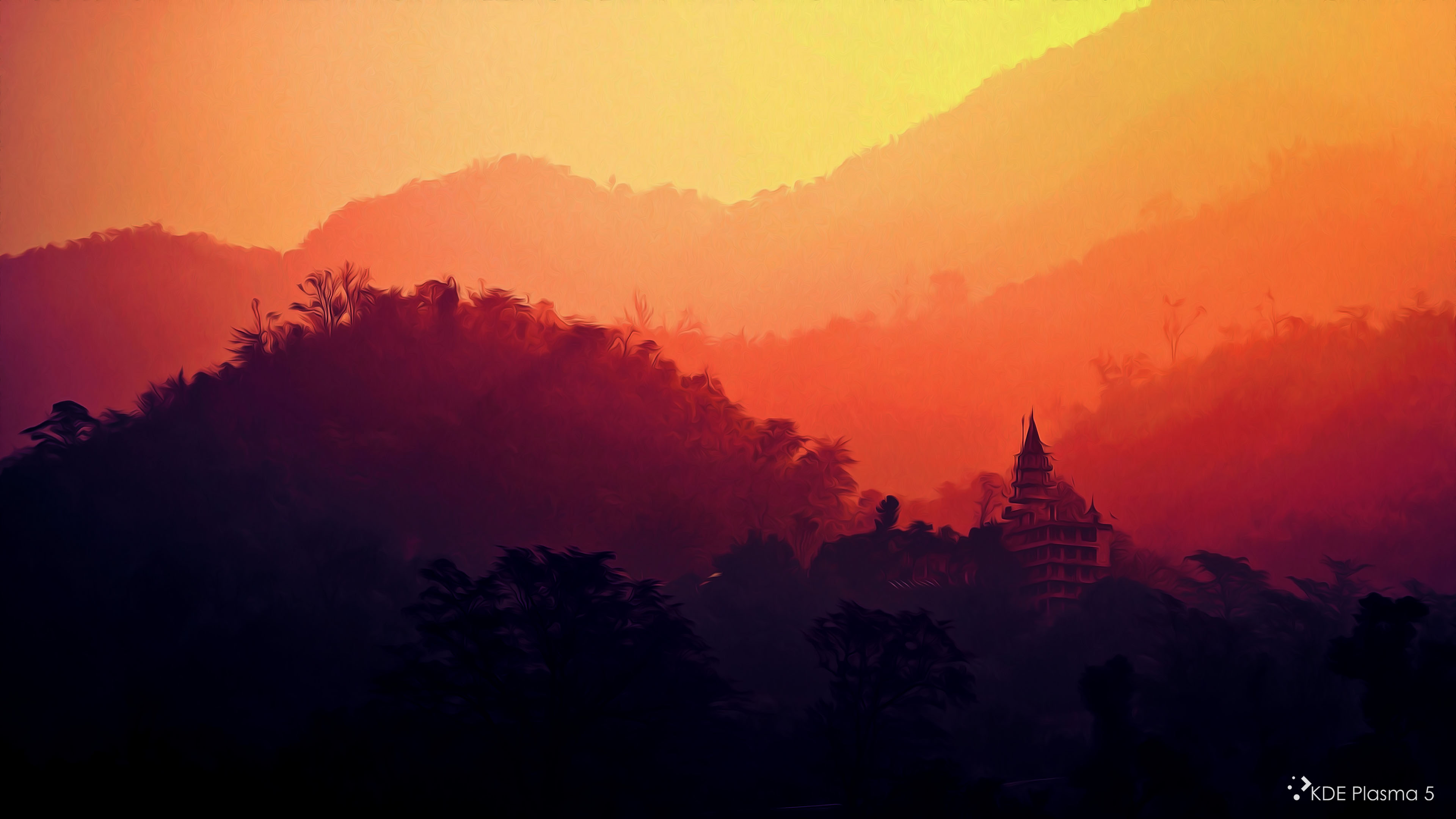 Silhouette Mountain Landscape Painting