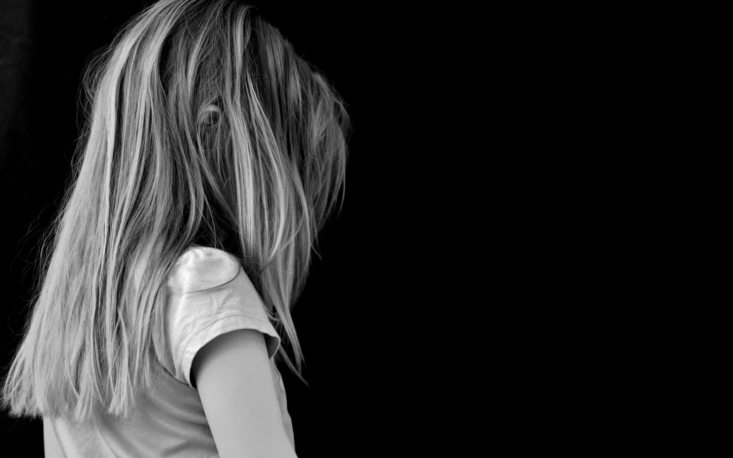 Sad girl Wallpaper 4K, Cute Girl, Black