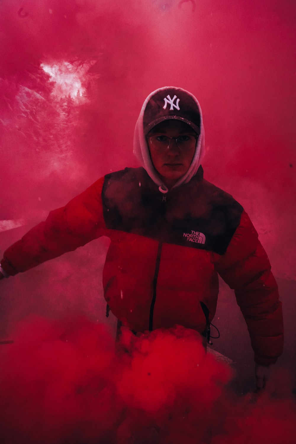 black and red The North Face zip jacker