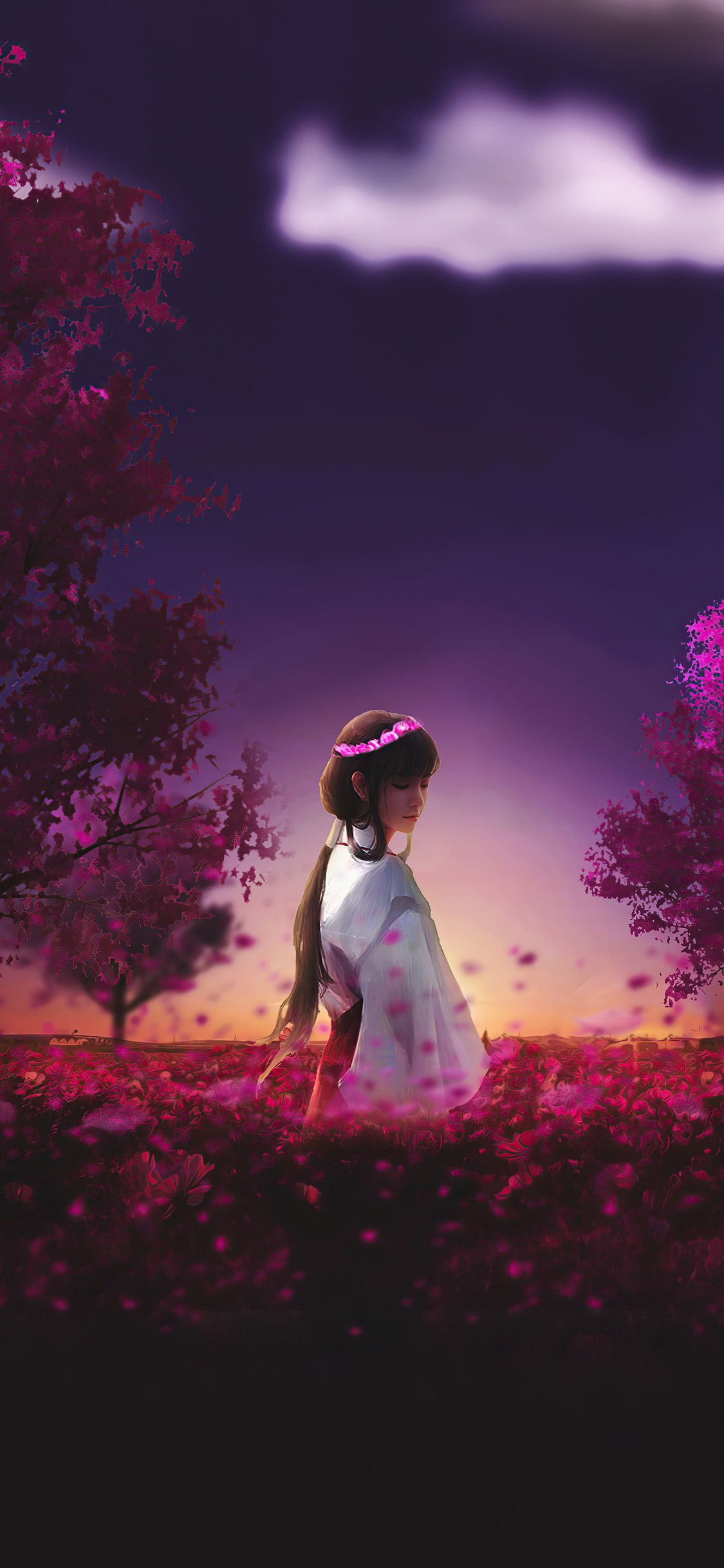 Anime Girl Flowers Garden 4K Wallpaper