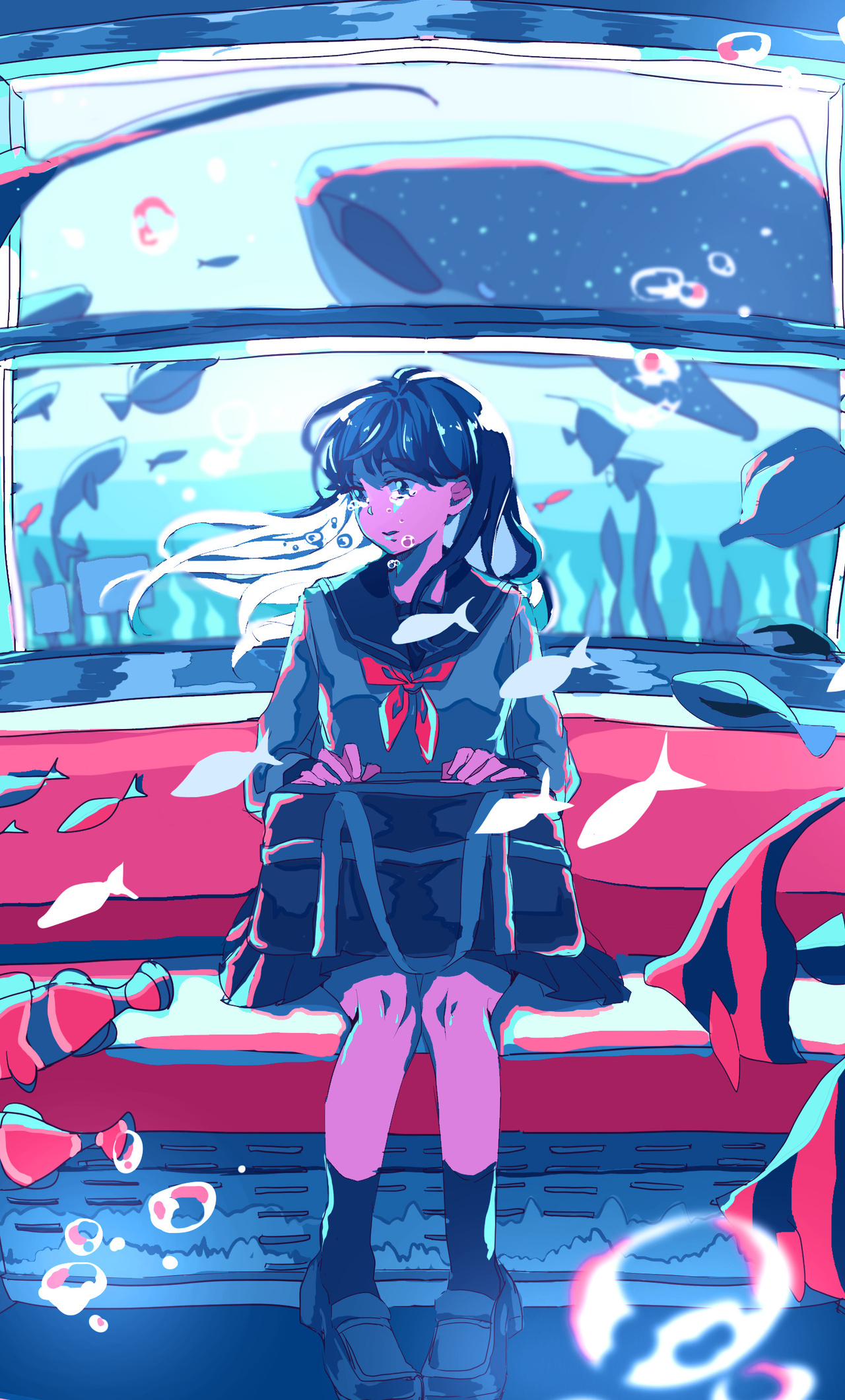 Underwater Anime Girl Bubble