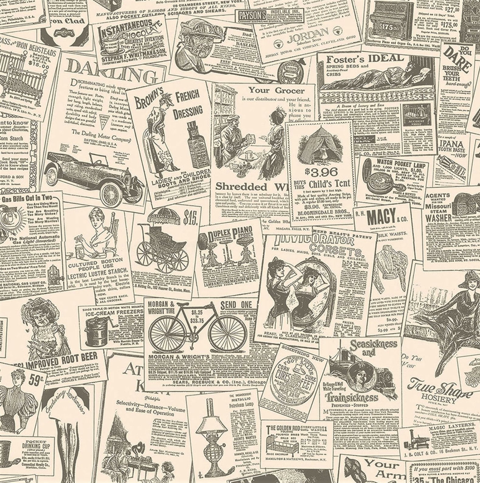 Aged Newspaper Wallpaper, Old Fashioned