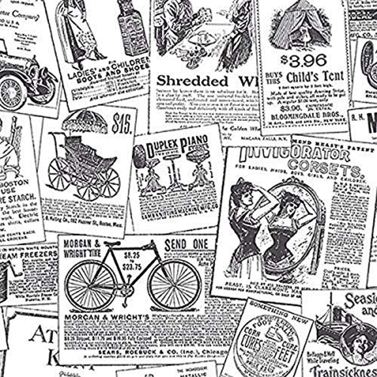 White Vintage Newspaper Print Wallpaper