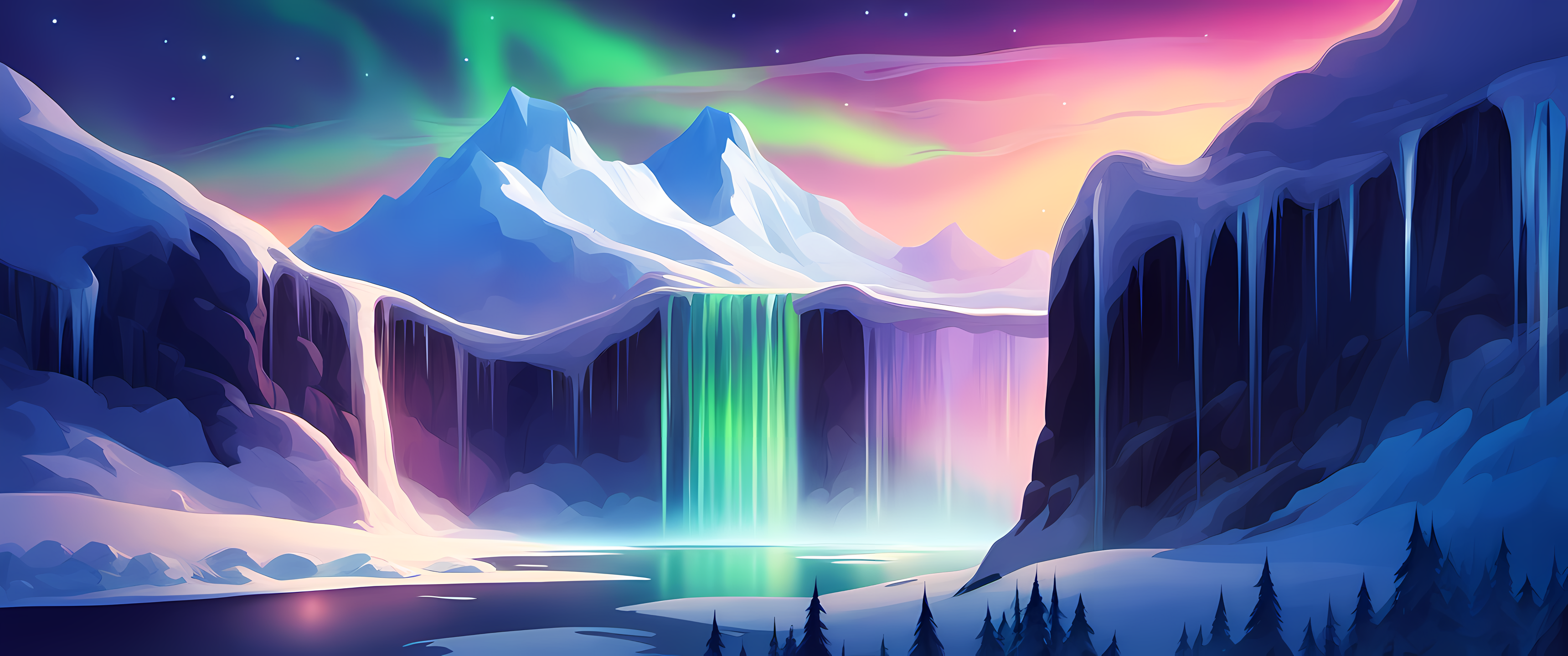 Stylized snowy mountain landscape