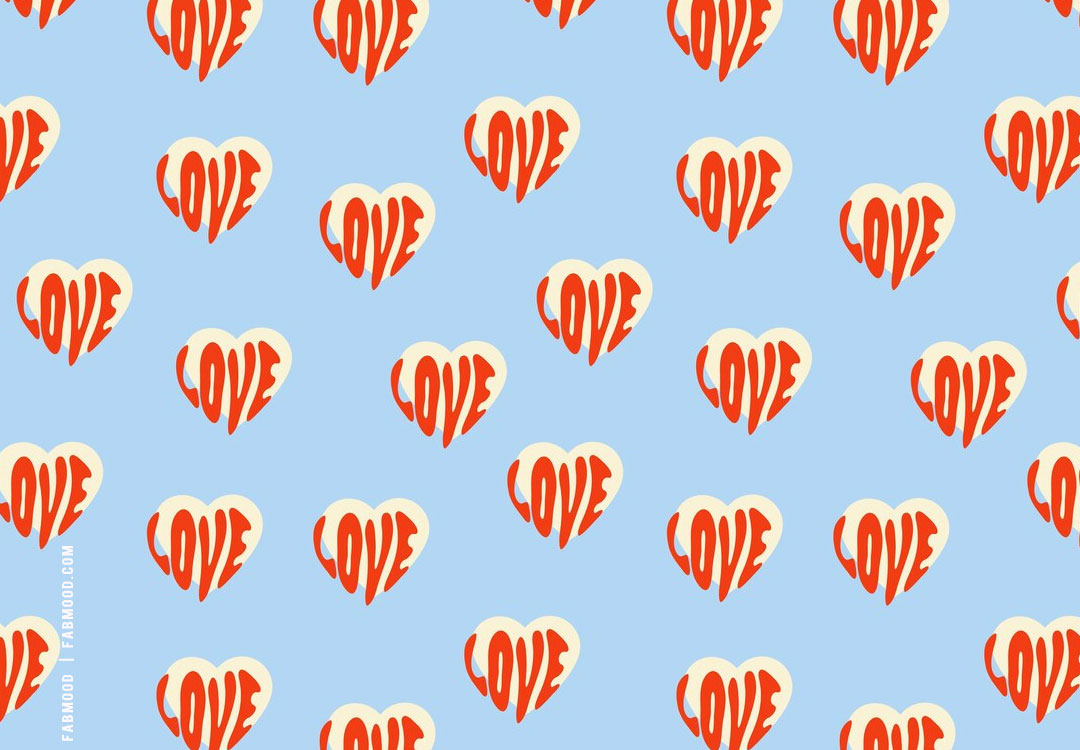 Retro Love Heart Blue Wallpaper